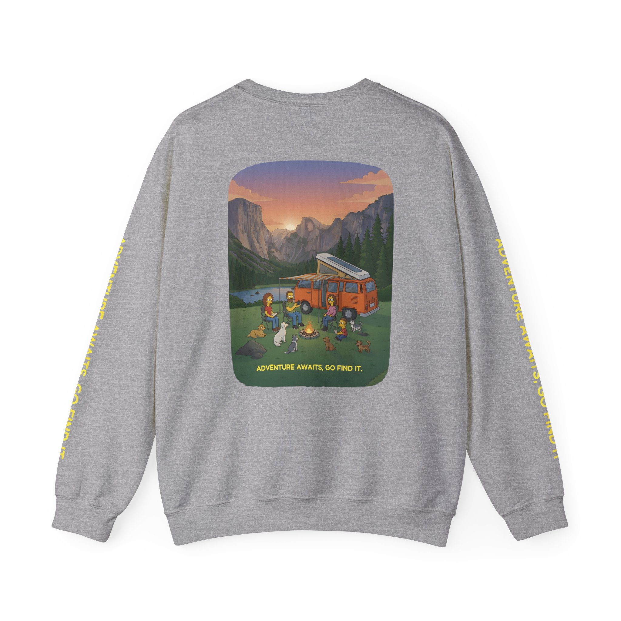 Unisex Heavy Blend™ Crewneck Sweatshirt — "Adventure Awaits-Go Find It"" Design Sitcom-Line