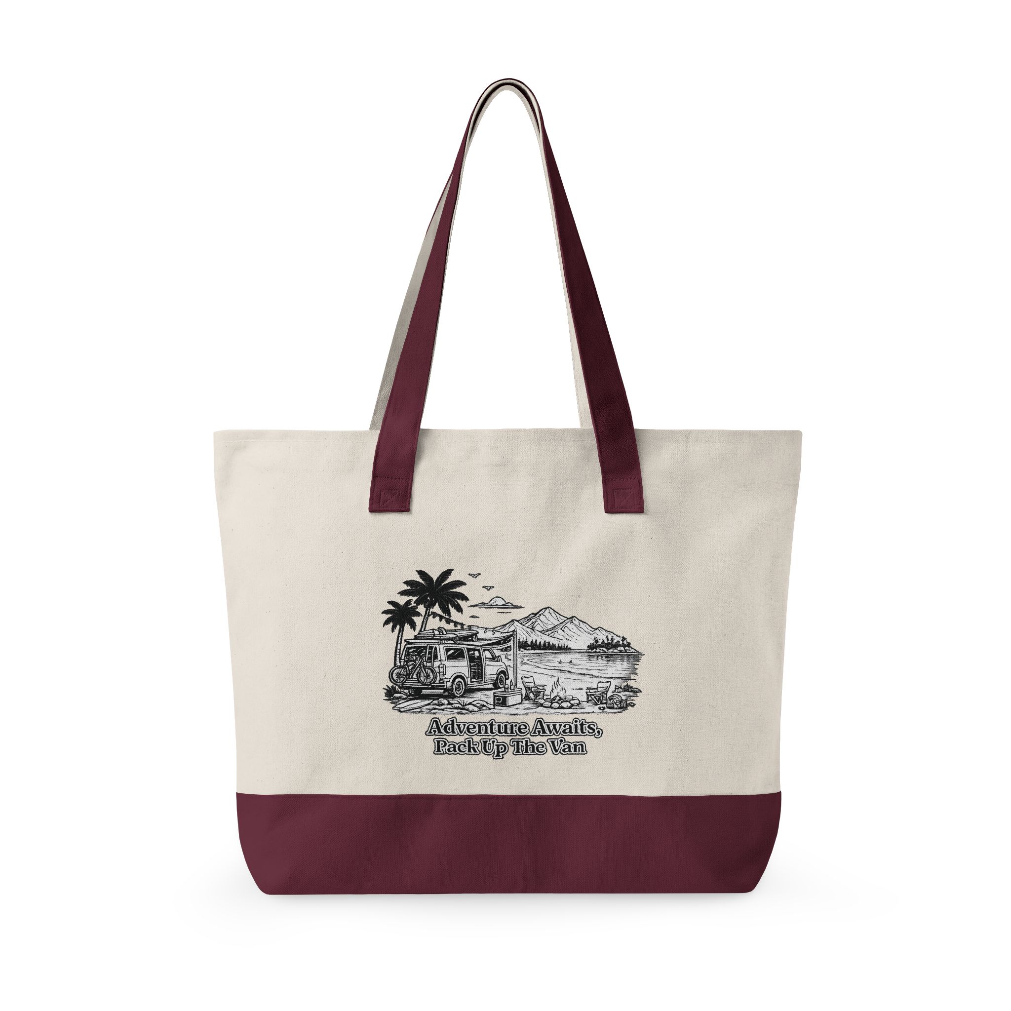 Zippered Canvas Tote — "Adventure Awaits" (Design Minimal-Line)