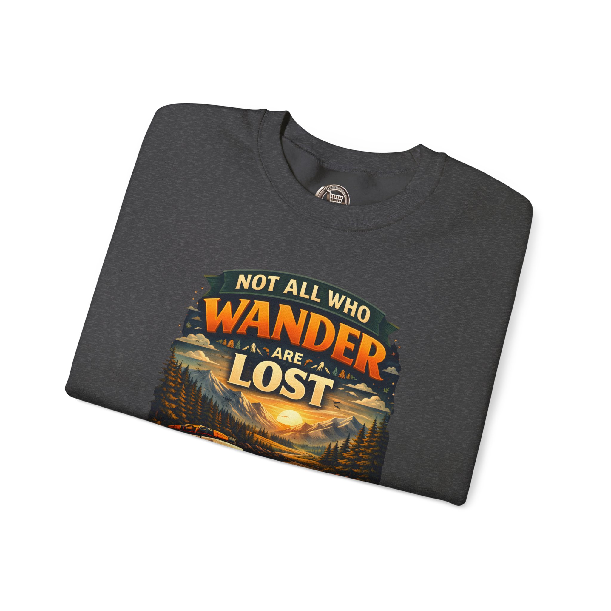 Unisex Heavy Blend™ Crewneck Sweatshirt — "Not All Who Wander Are Lost" Design Scenic-Line