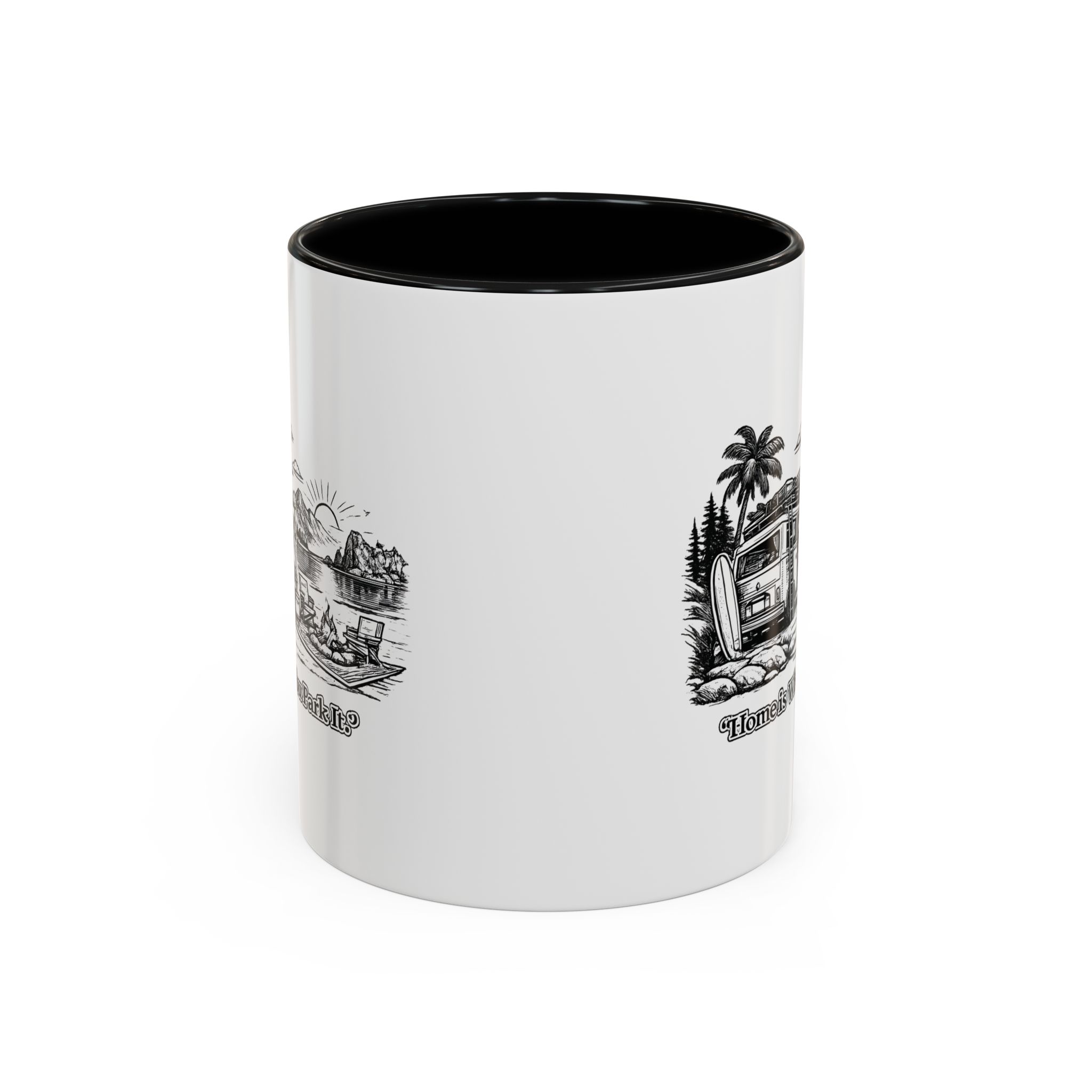 Accent Coffee Mug (11, 15oz) — "Home Is Where You Park It" Design Minimal-Line