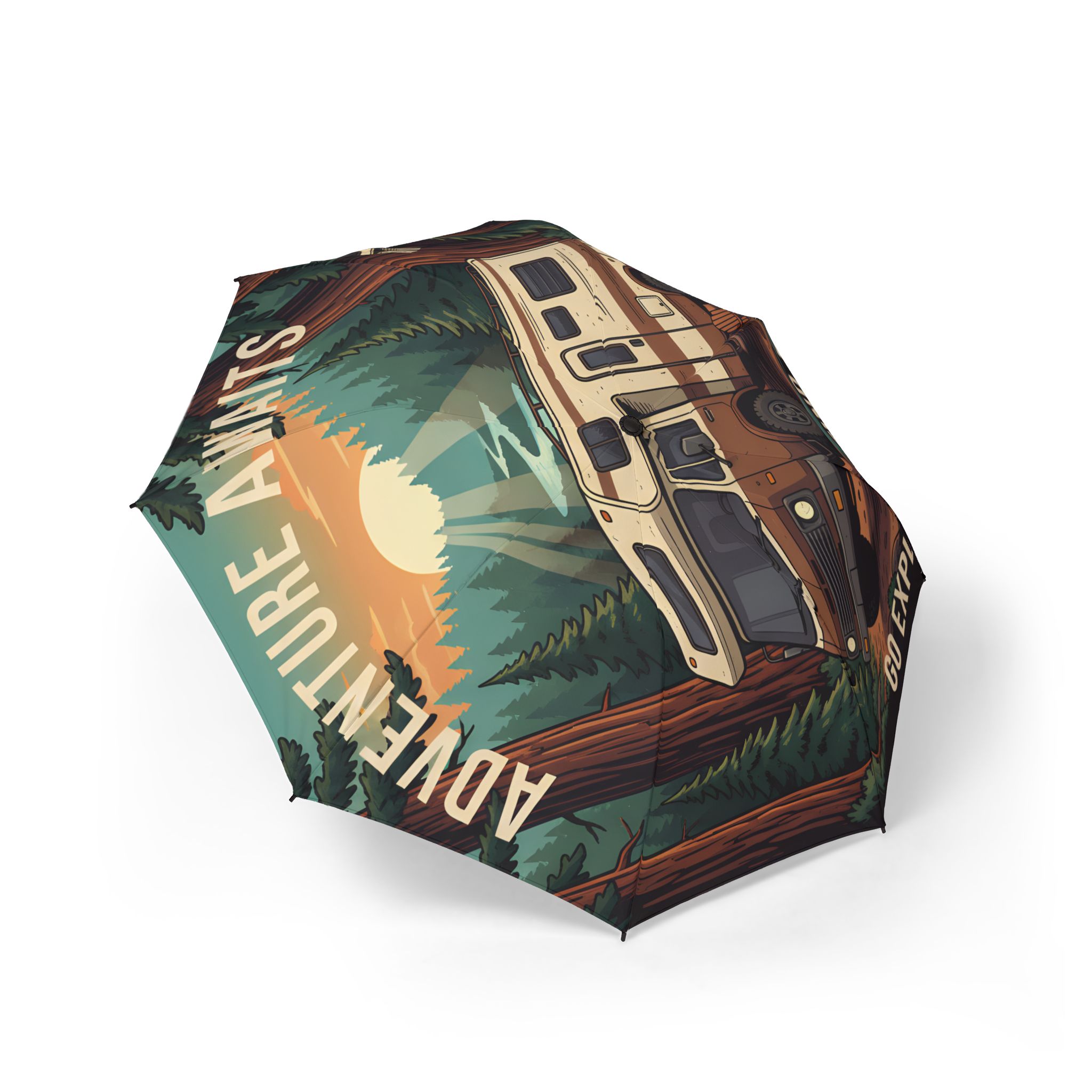 Semi-Automatic Foldable Umbrella — "Adventure Awaits" Vintage Adventure Print