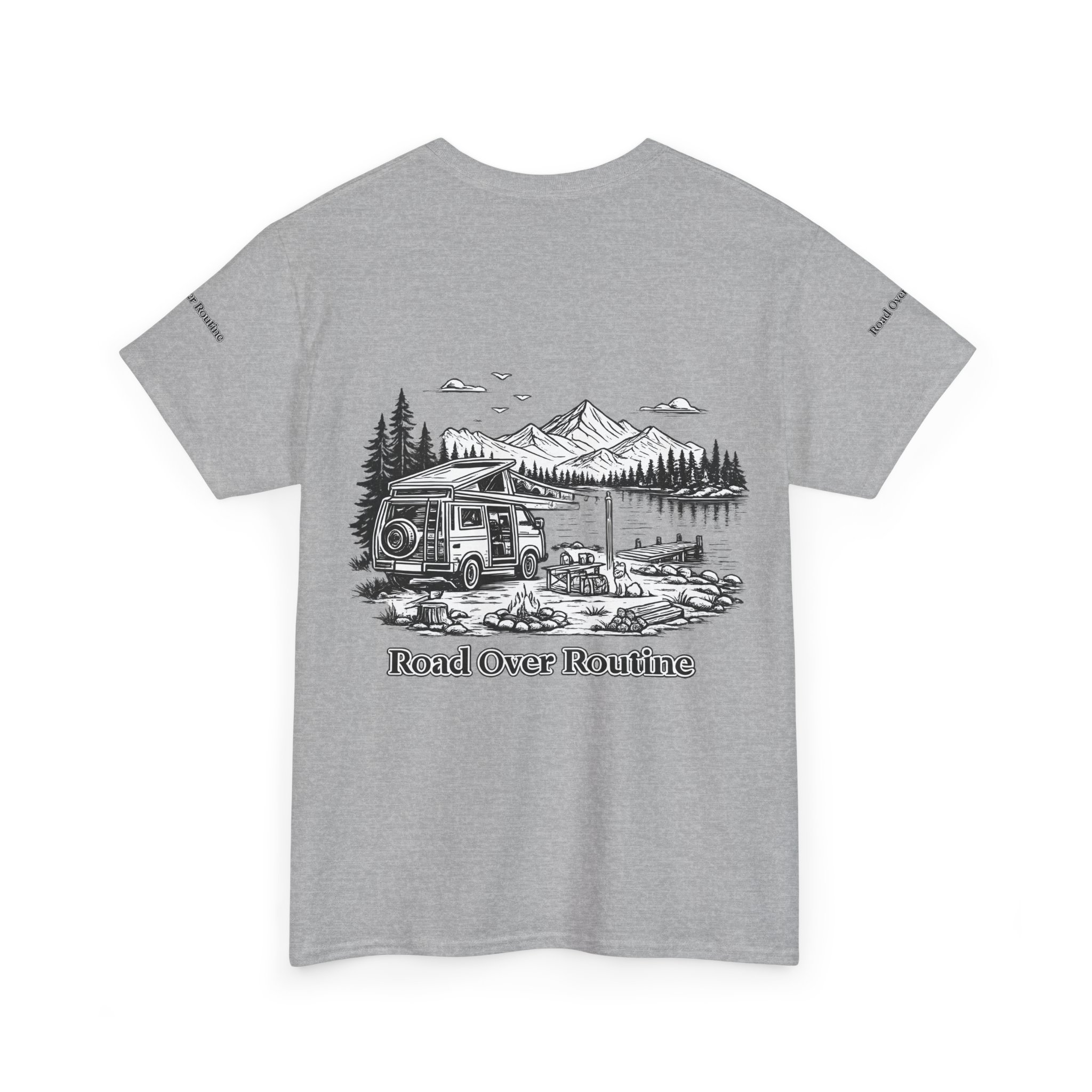 Unisex Heavy Cotton Tee — "Road Over Routine" Design Minimal-Line