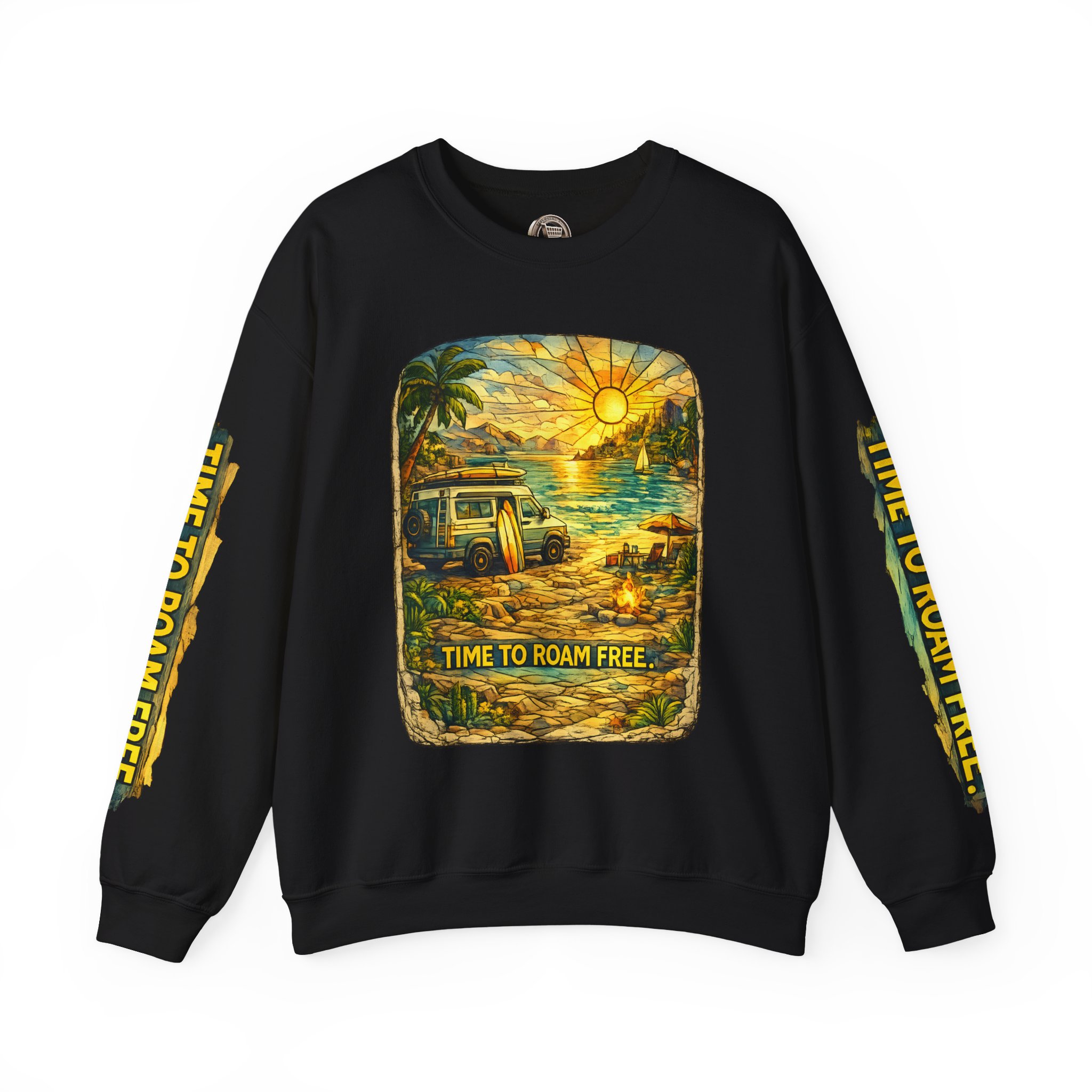 Unisex Heavy Blend™ Crewneck Sweatshirt — "Time To Roam Free" Design Cubic-Line
