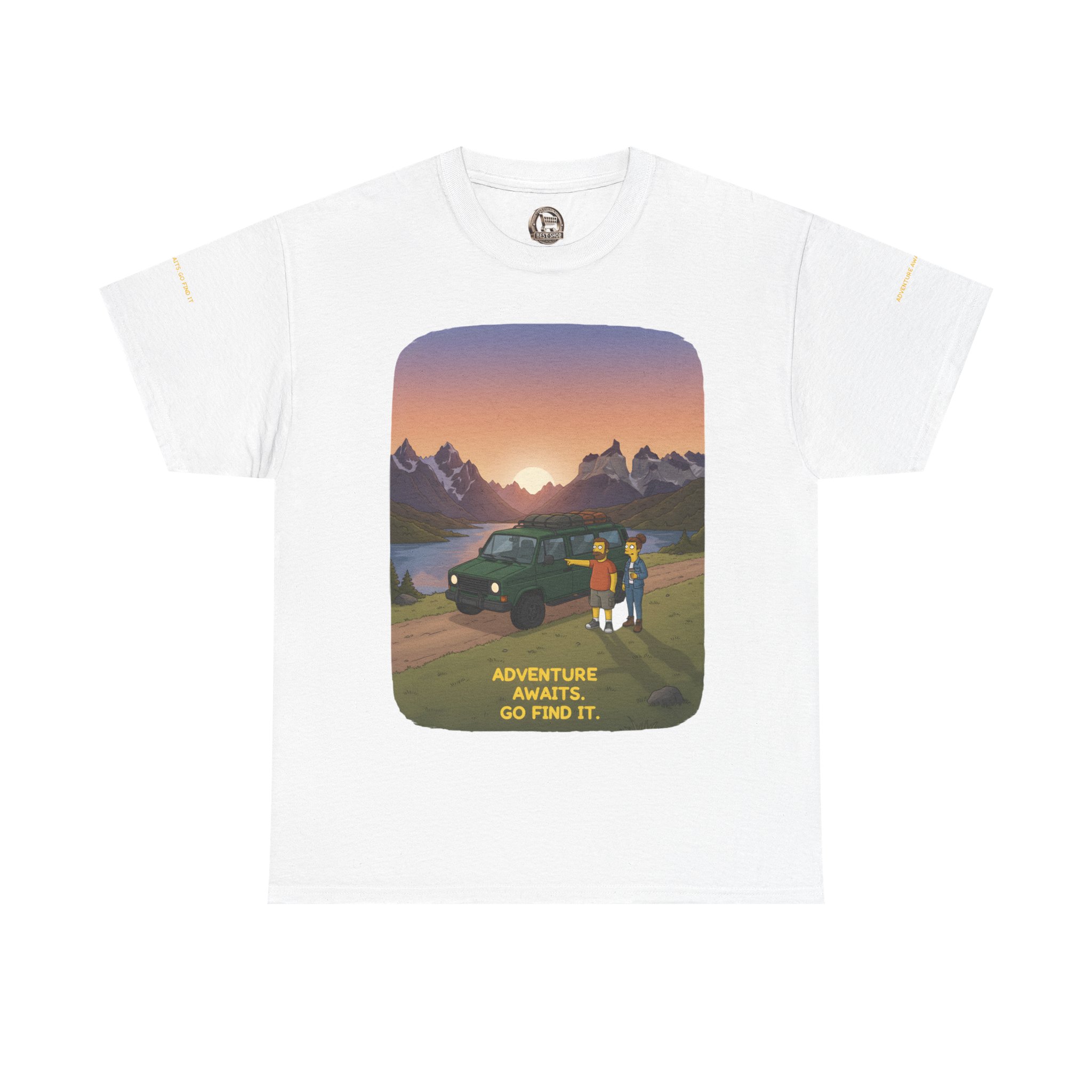 Unisex Heavy Cotton Tee — "Adventure Awaits-Go Find It" Design Sitcom-Line