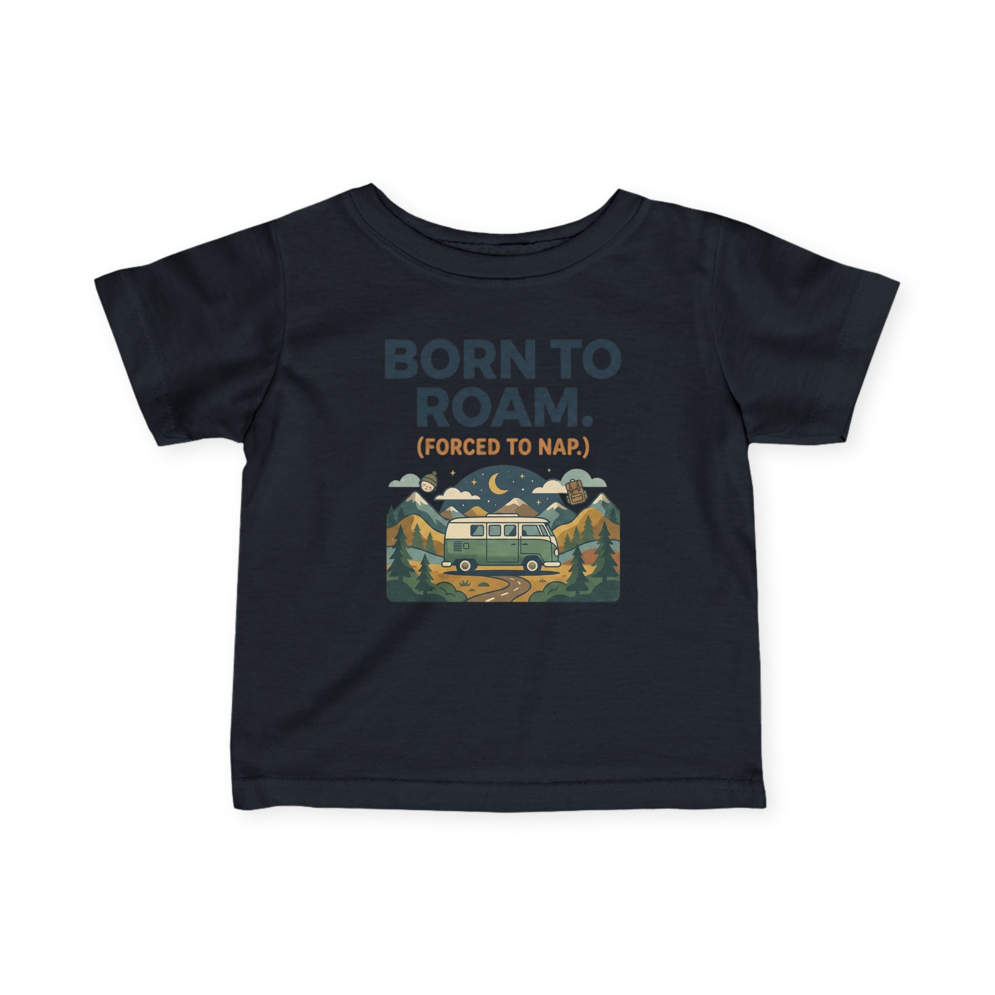 1954422158846239672_2048-1.jpeg Infant Tee - "Born to Roam (Forced to Nap)" RV Adventure Baby Shirt