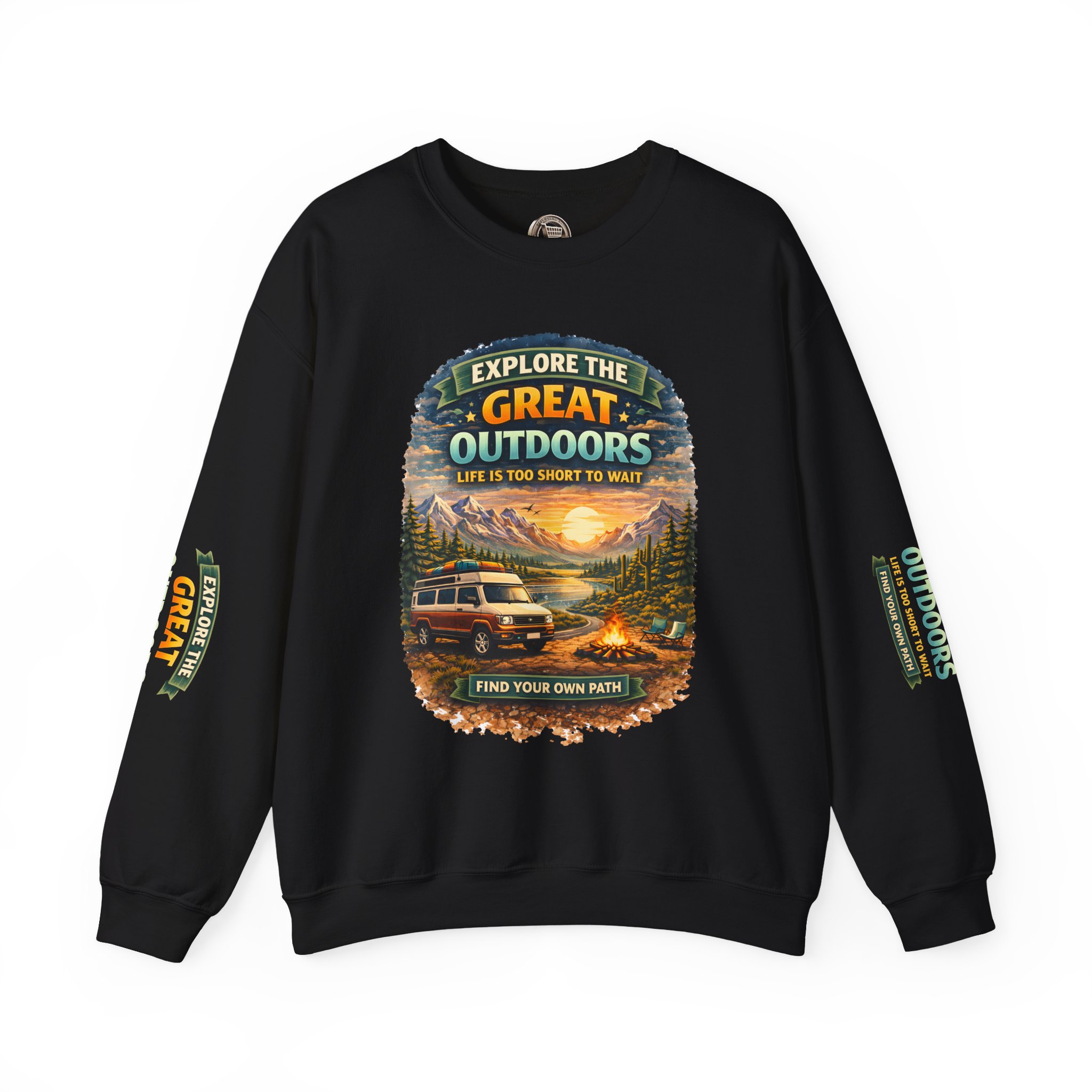 Unisex Heavy Blend™ Crewneck Sweatshirt — "Explore The Great Outdoors" Design Scenic-Line