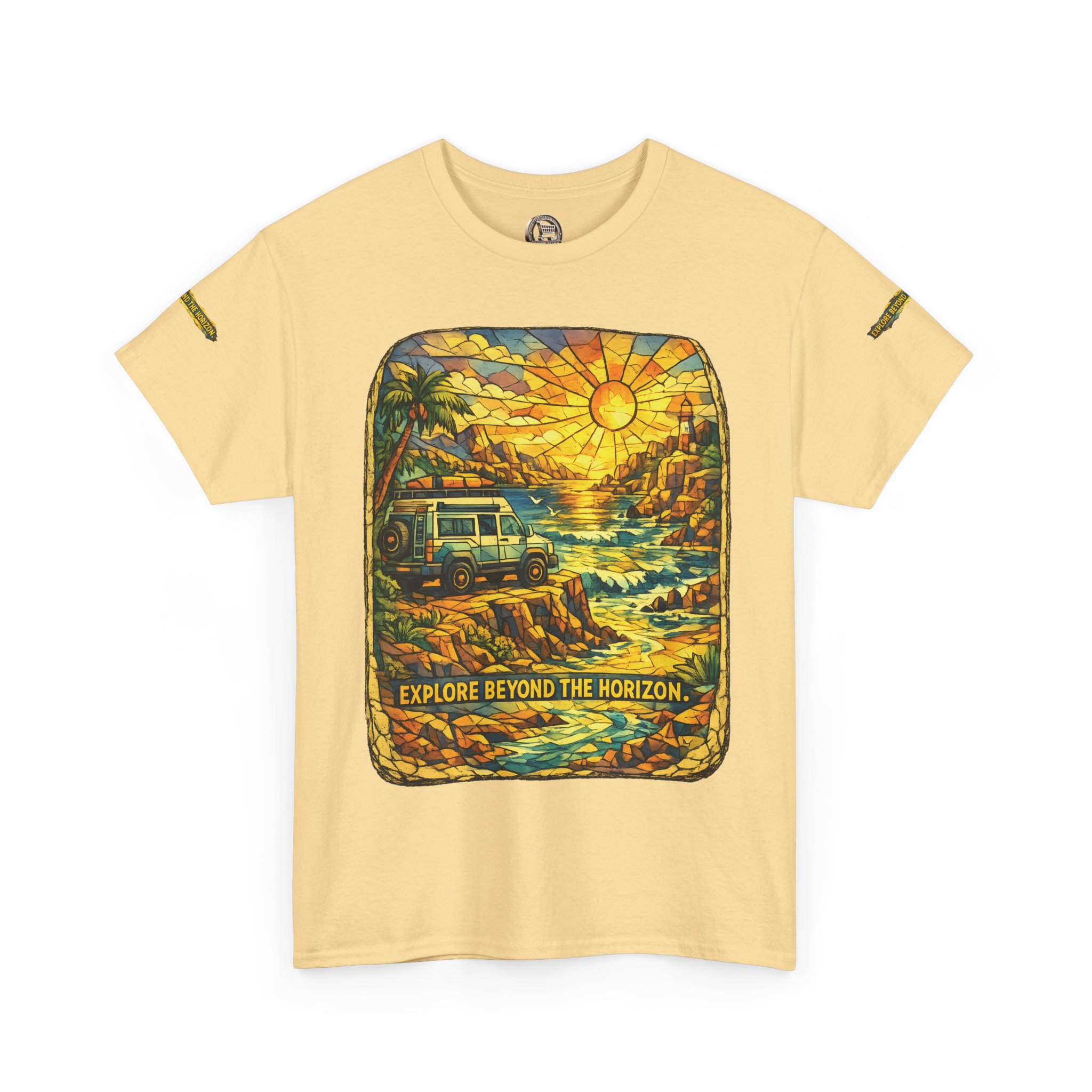 Unisex Heavy Cotton Tee — "Explore Beyond The Horizon" Design Cubic-Line
