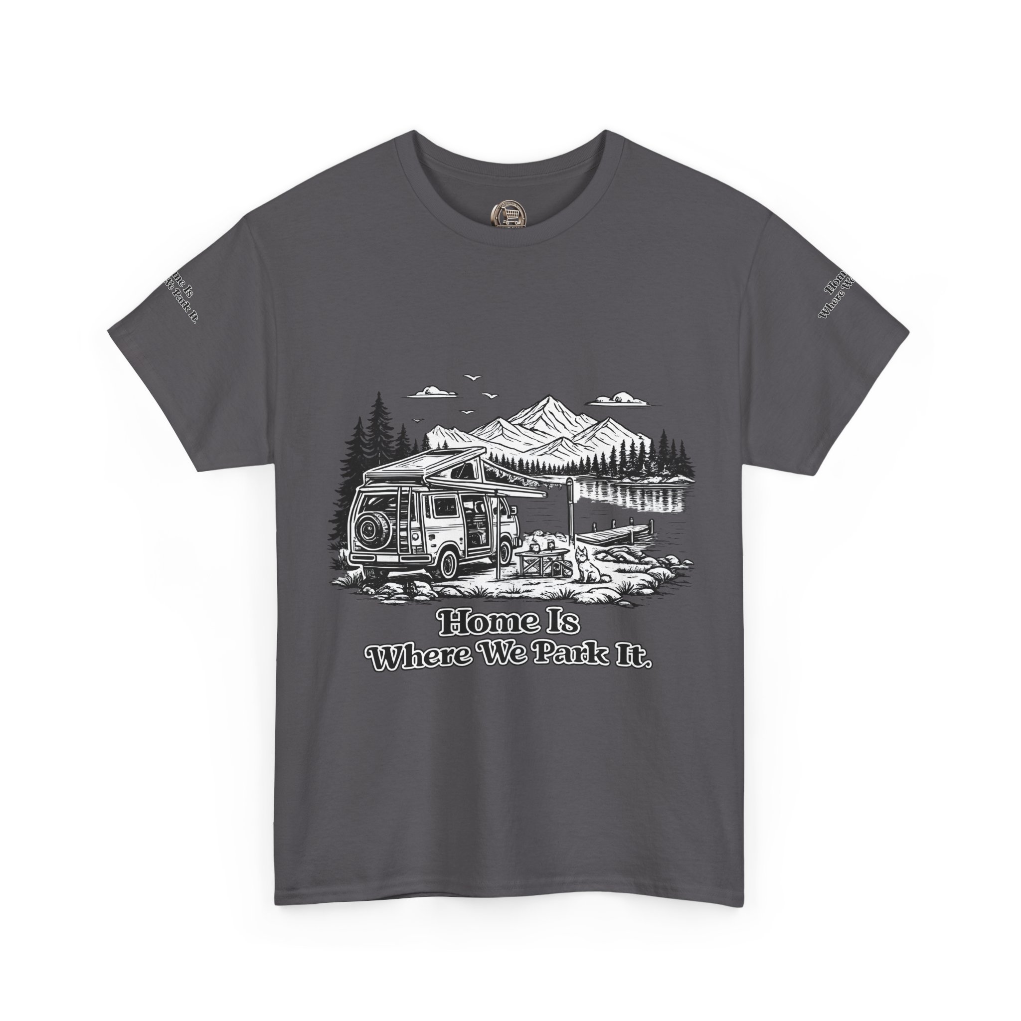 Unisex Heavy Cotton Tee — "Home Is Where You Park It" Design Minimal-Line