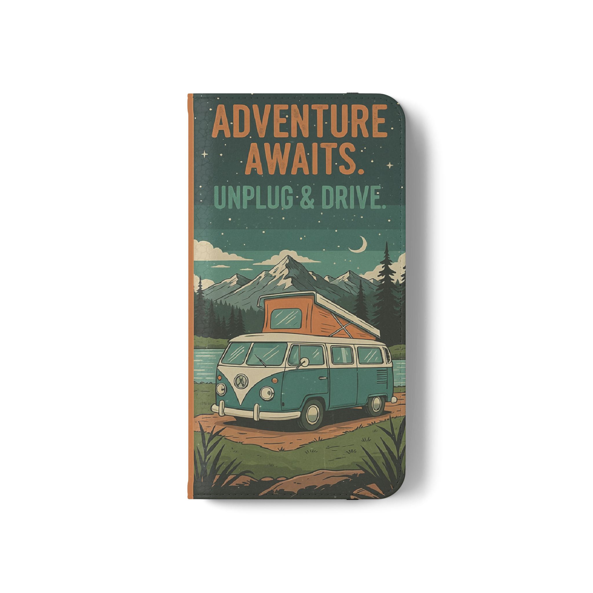 Flip Phone Case — "Adventure Awaits Unplug & Drive" Wallet Case