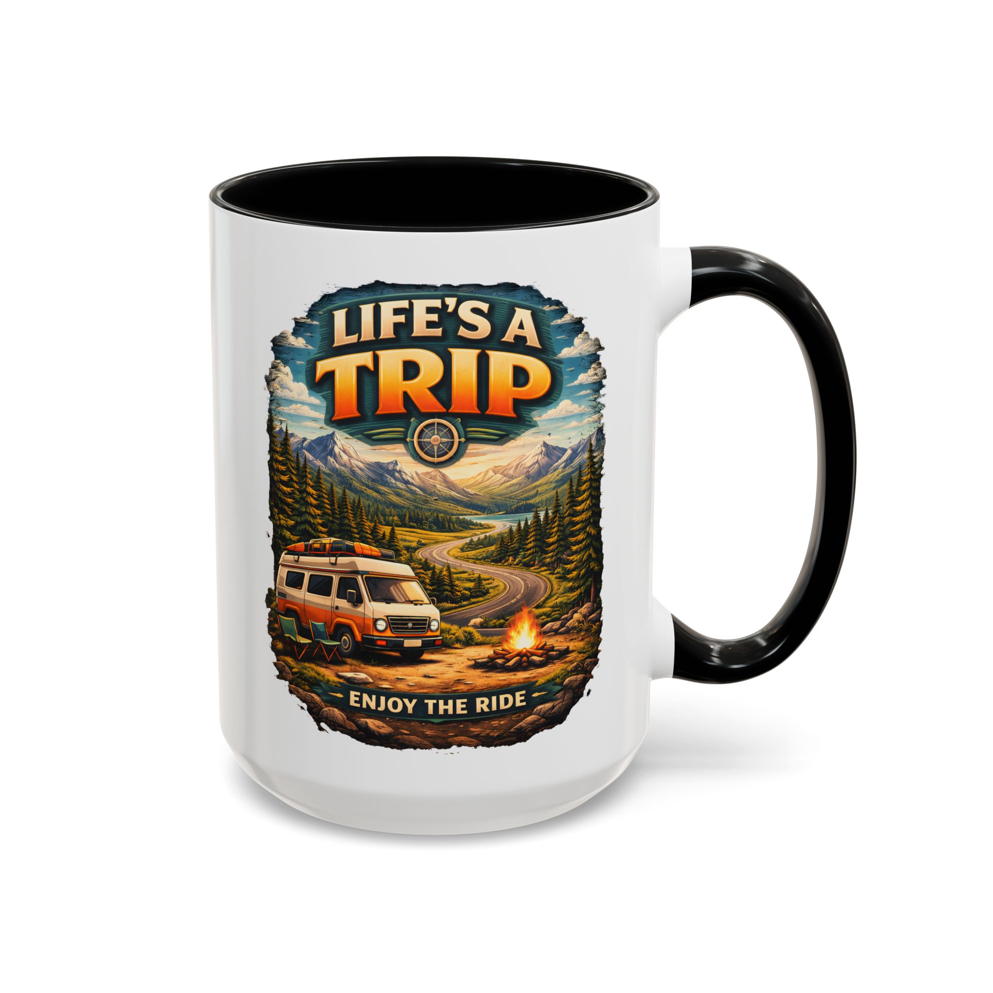 Accent Coffee Mug (11, 15oz) — "Life s A Trip" Design Scenic-Line
