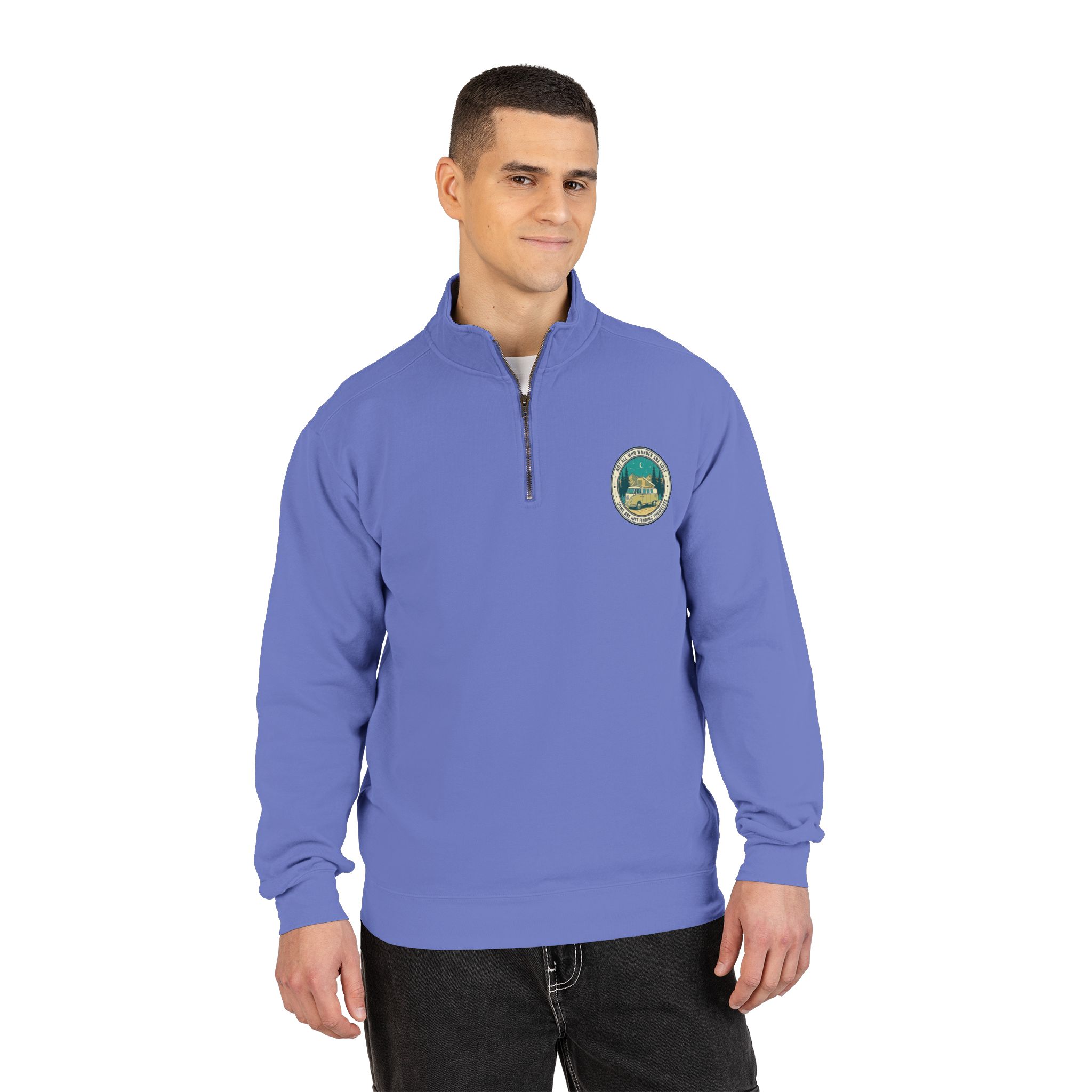 Quarter-Zip Sweatshirt(Comfort Colors®) — "Not All Who Wander Are Lost" Retro Camper Pullover