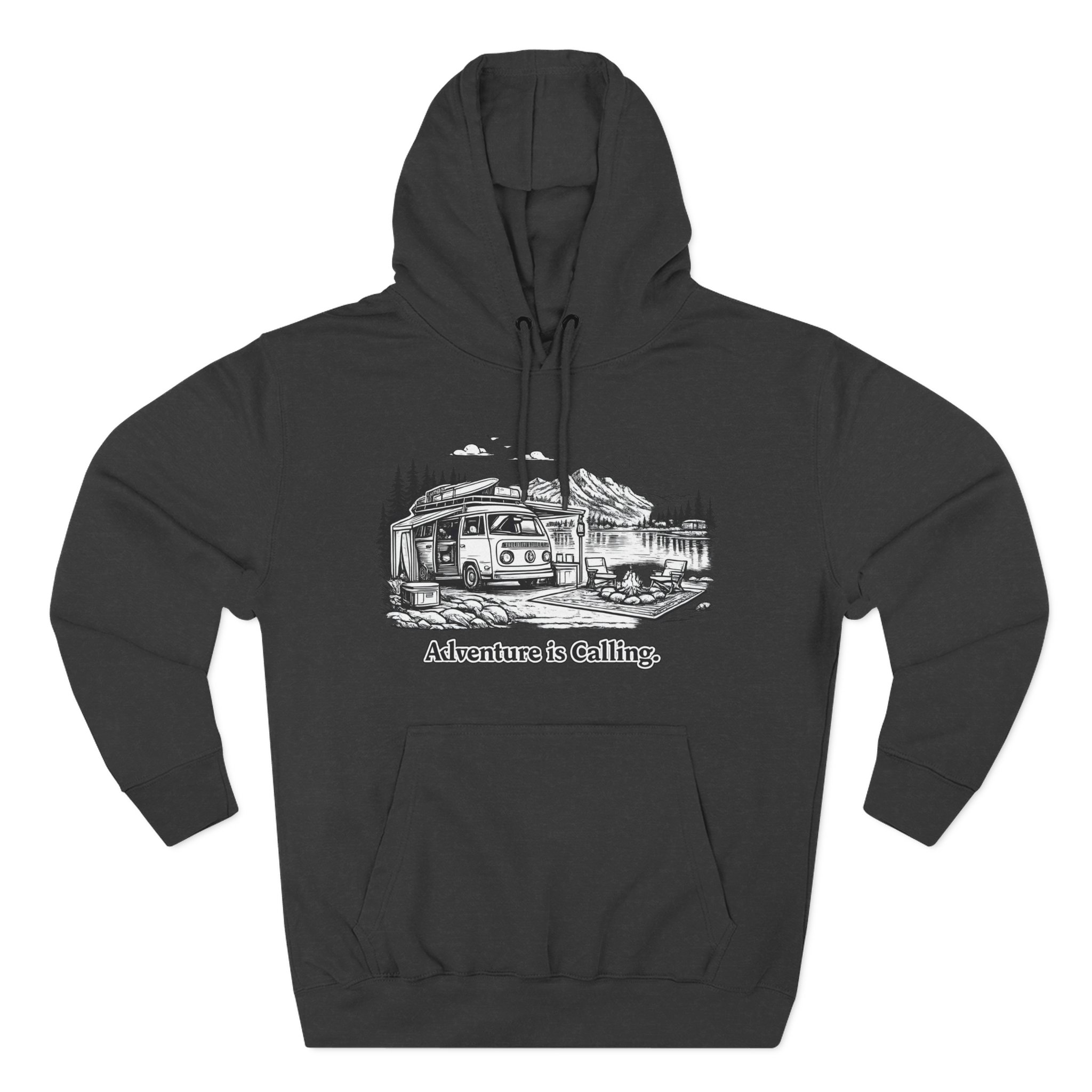 Three-Panel Fleece Hoodie - "Adventure Is Calling" Design Minimal-Line