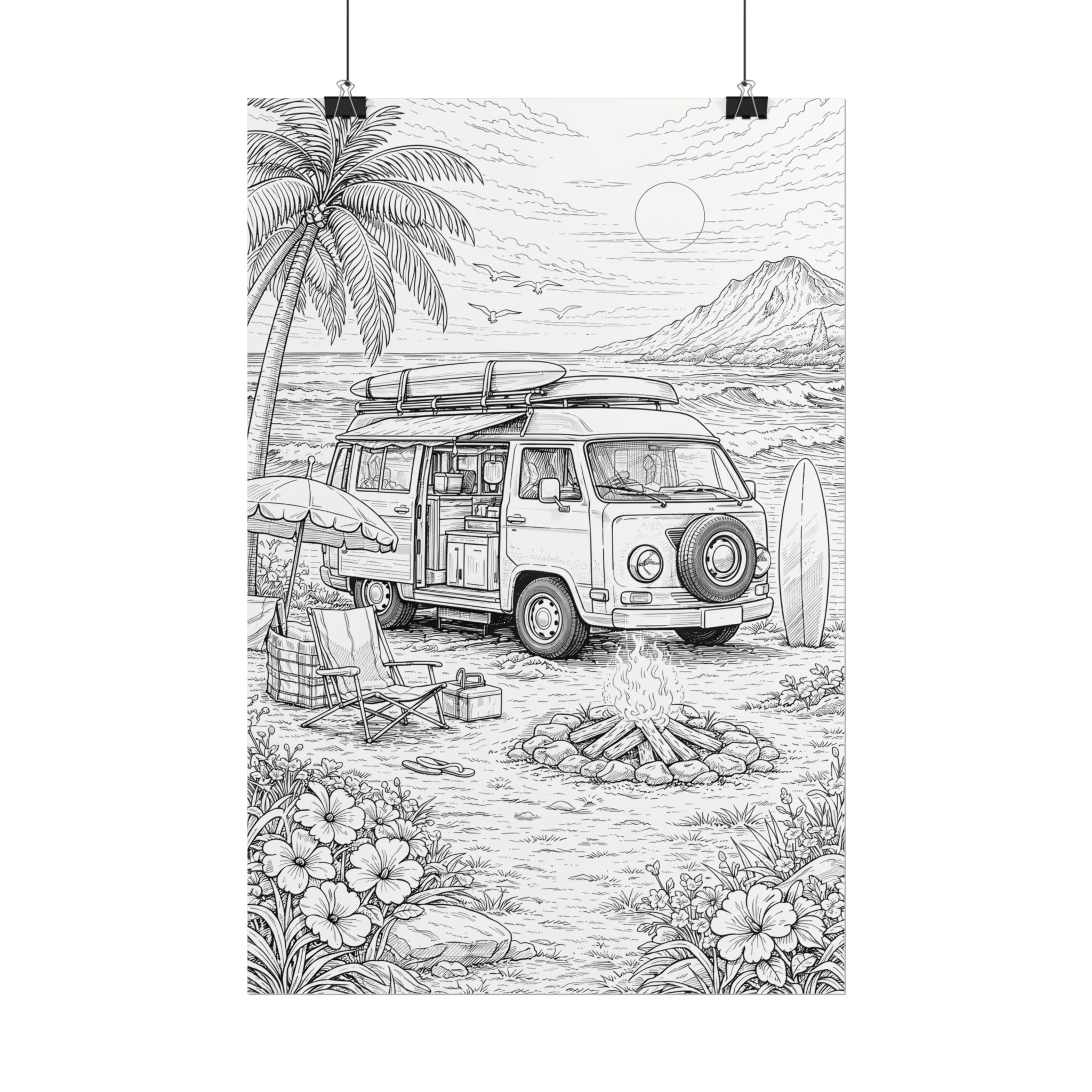 Campervan Poster — Vintage RV Camping Landscape Wall Art
