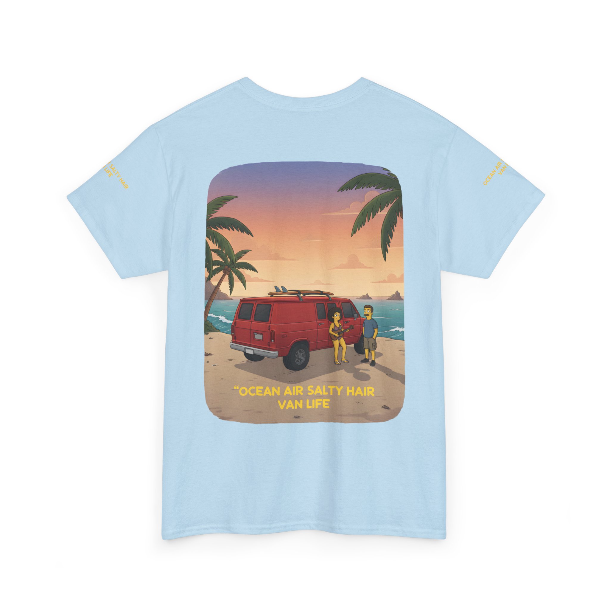 Unisex Heavy Cotton Tee — "Ocean Air Salty Hair Van Life" Design Sitcom-Line