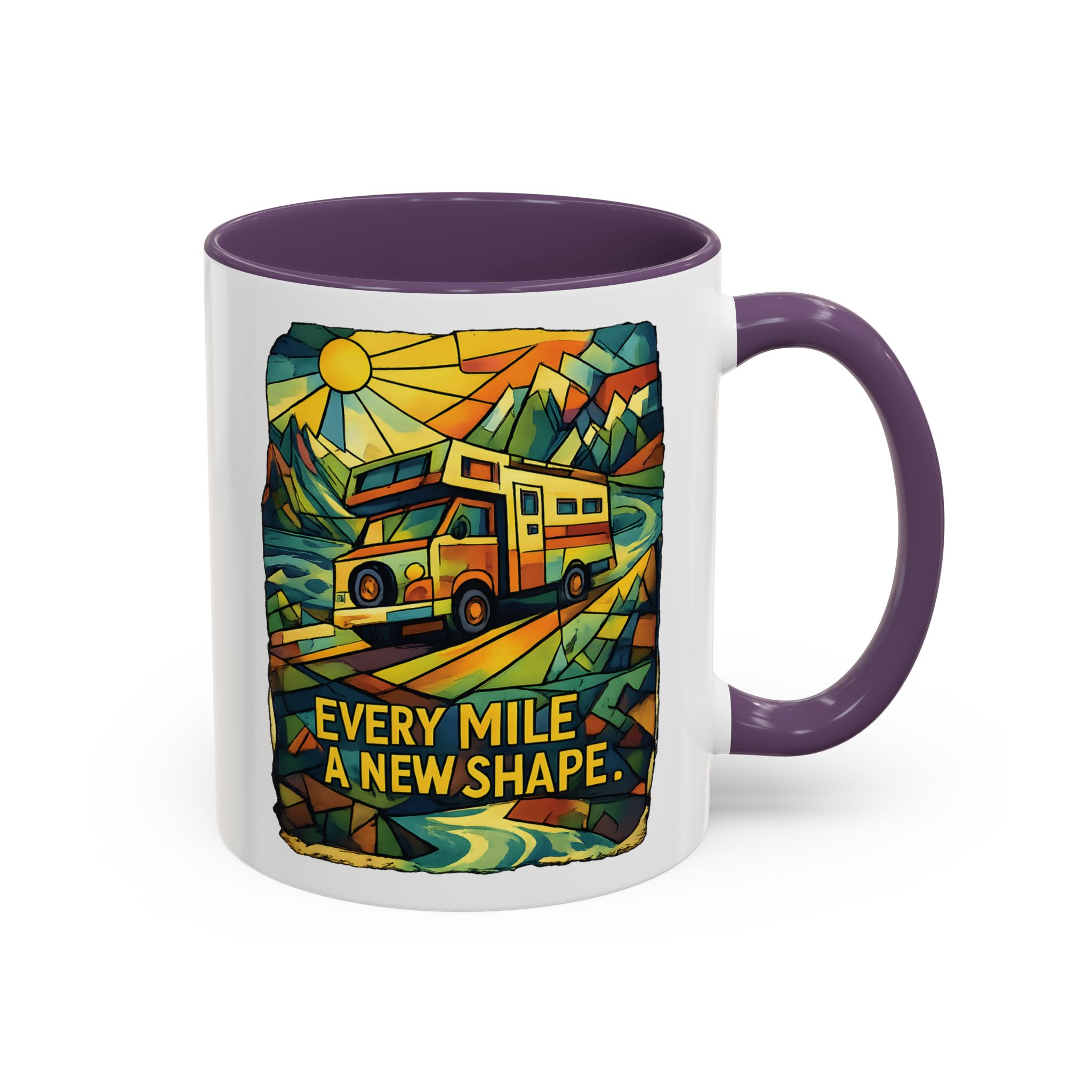 1973687098009134828_2048.jpeg Accent Coffee Mug (11, 15oz) — "Every Mile A New Shape" Design Cubic-Line