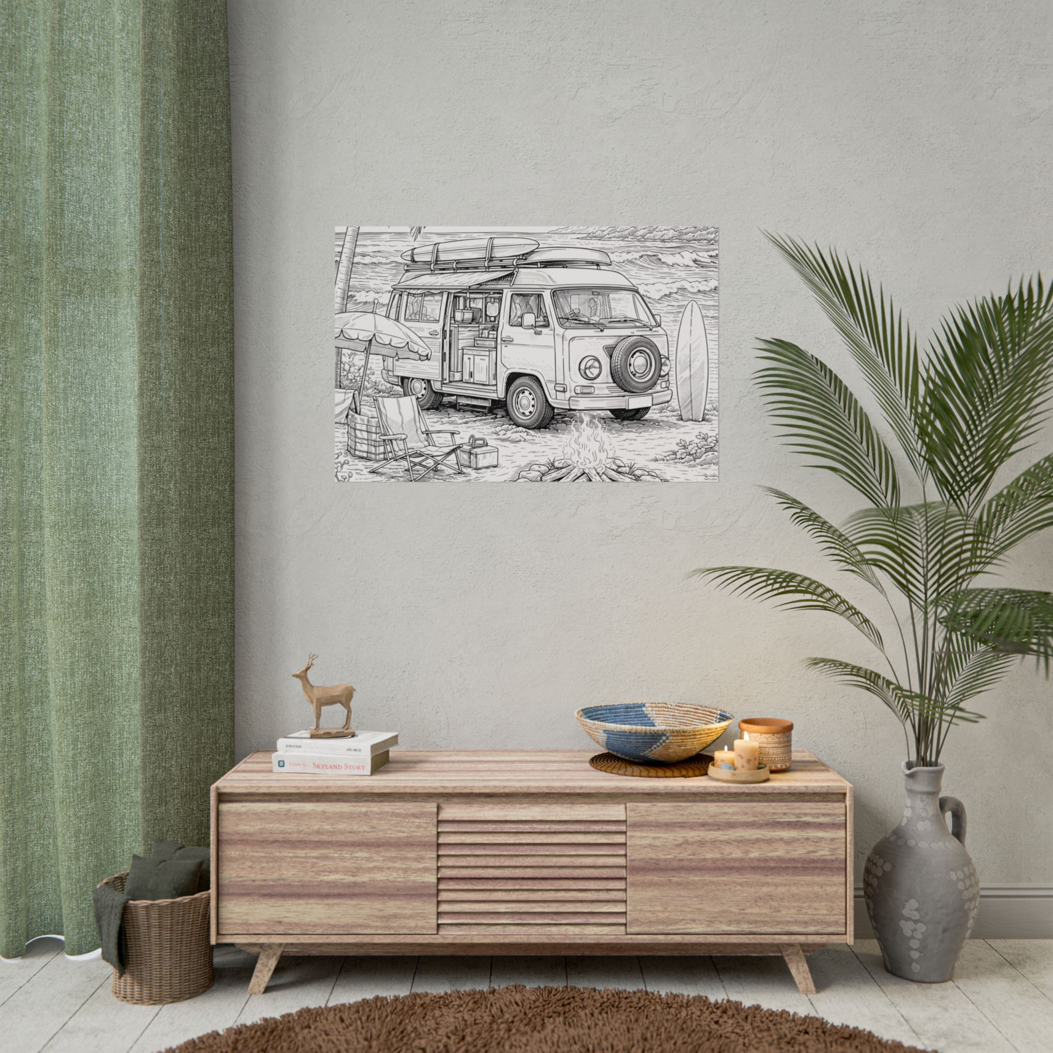 Campervan Poster — Vintage RV Camping Landscape Wall Art