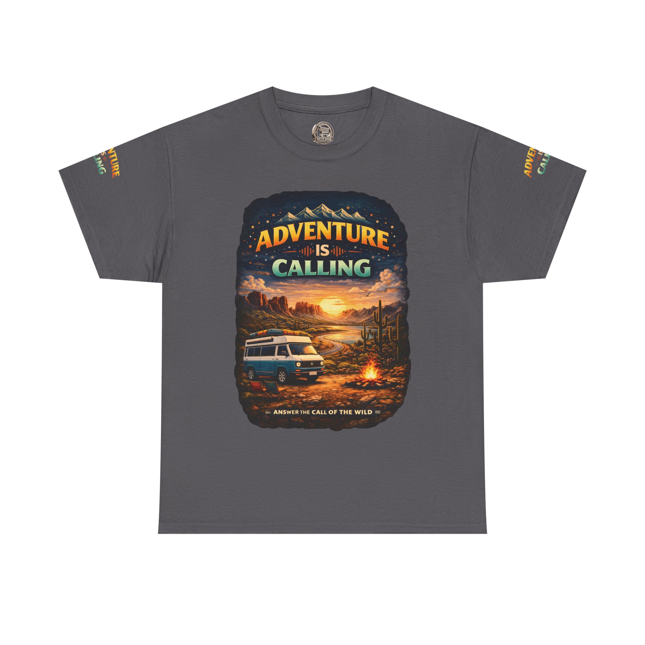 Unisex Heavy Cotton Tee — "Adventure Is Calling" Design Scenic-Line