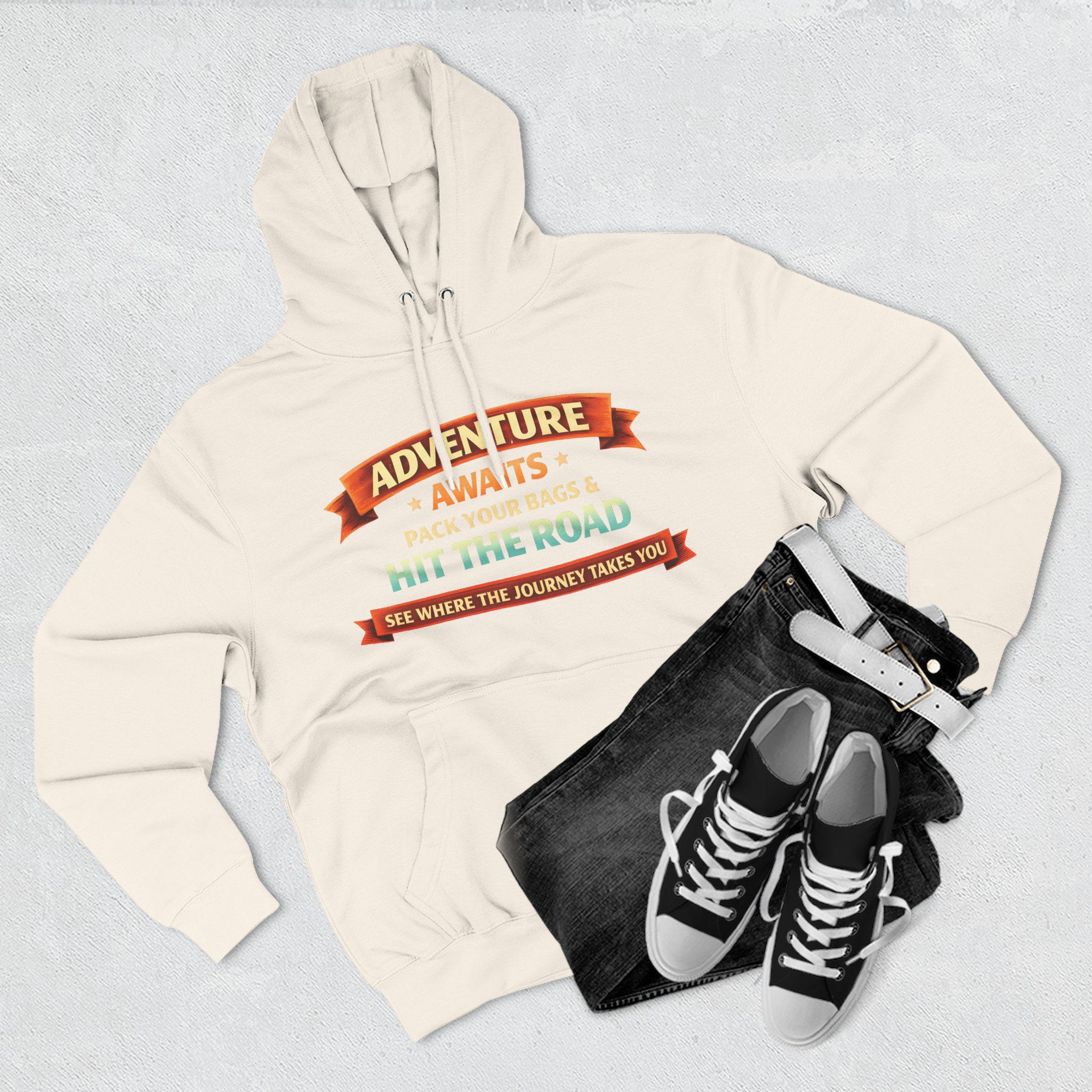 Three-Panel Fleece Hoodie - "Adventure Awaits-Pack Your Bags" Design Scenic-Line