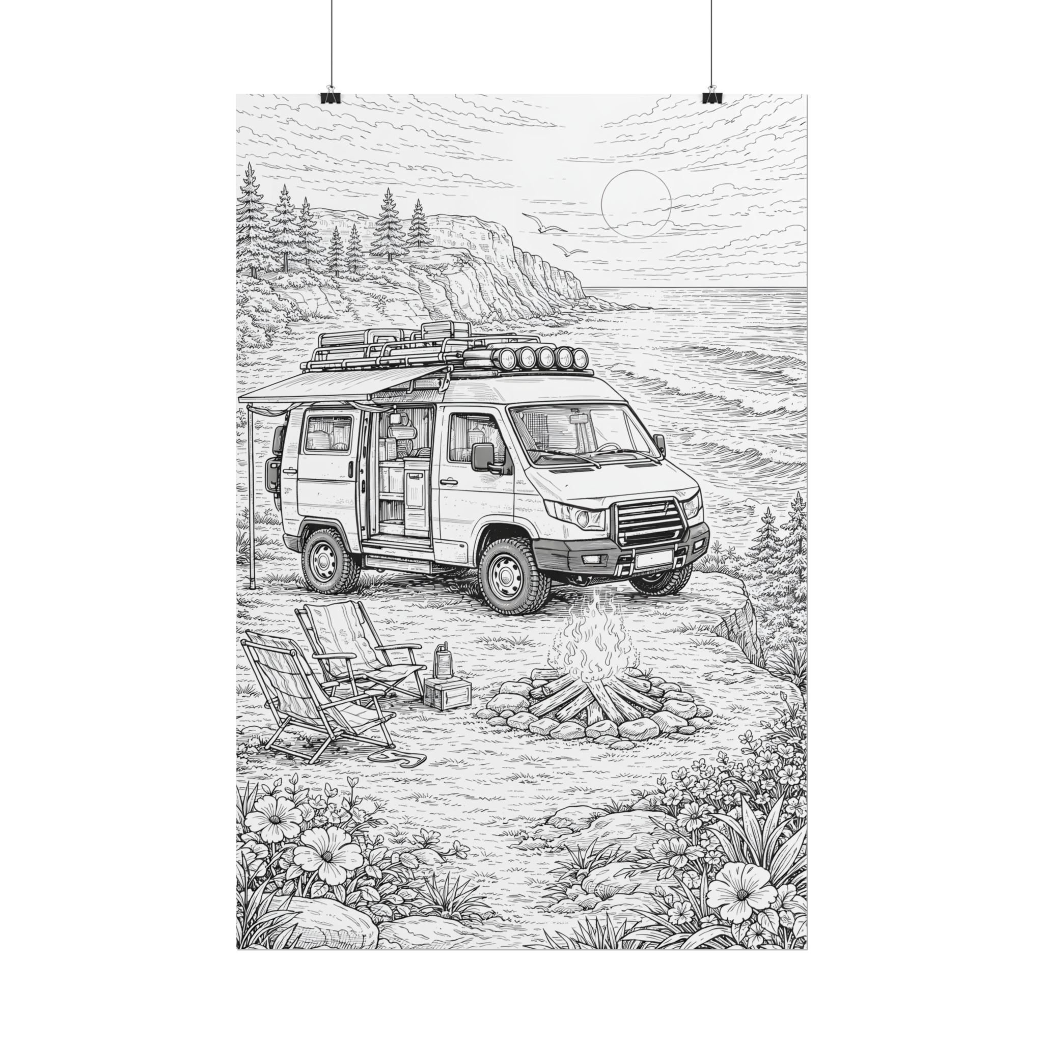 Campervan Poster — Vintage RV Camping Landscape Wall Art