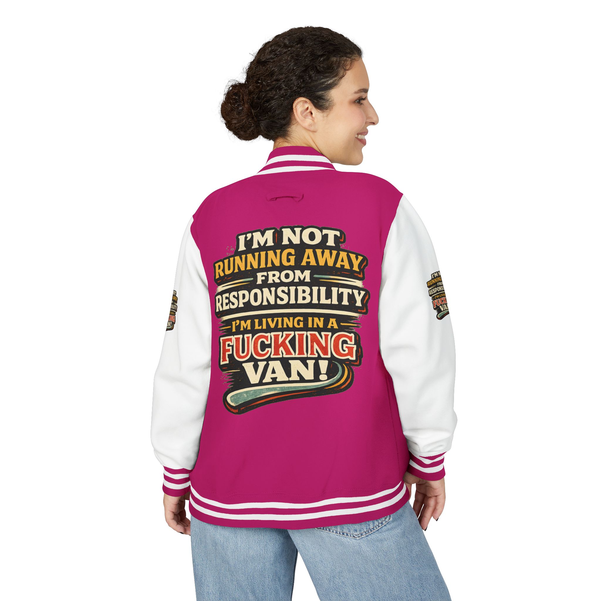 Unisex Heavyweight Letterman Jacket — "I`m Not running Away" Design F**K-Line