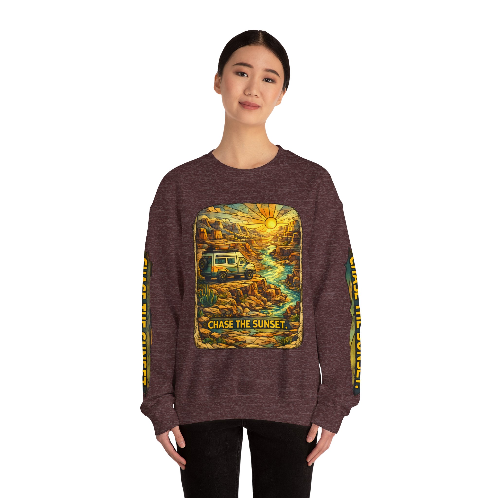 Unisex Heavy Blend™ Crewneck Sweatshirt — "Chase The Sunset" Design Cubic-Line