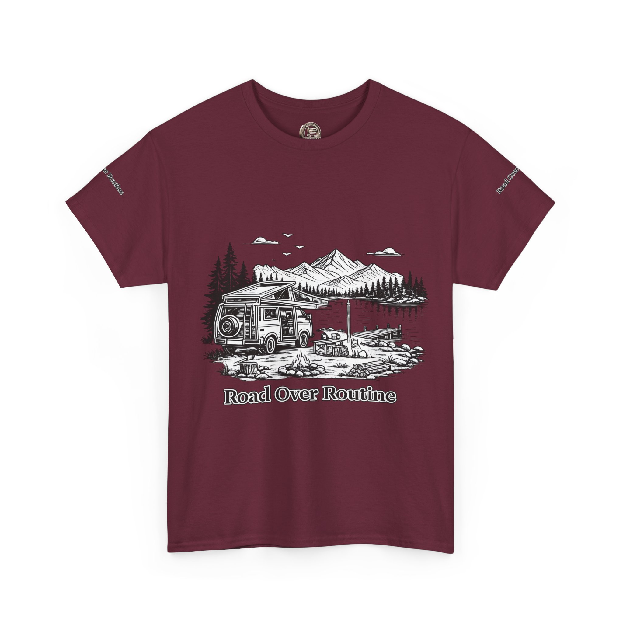 Unisex Heavy Cotton Tee — "Road Over Routine" Design Minimal-Line