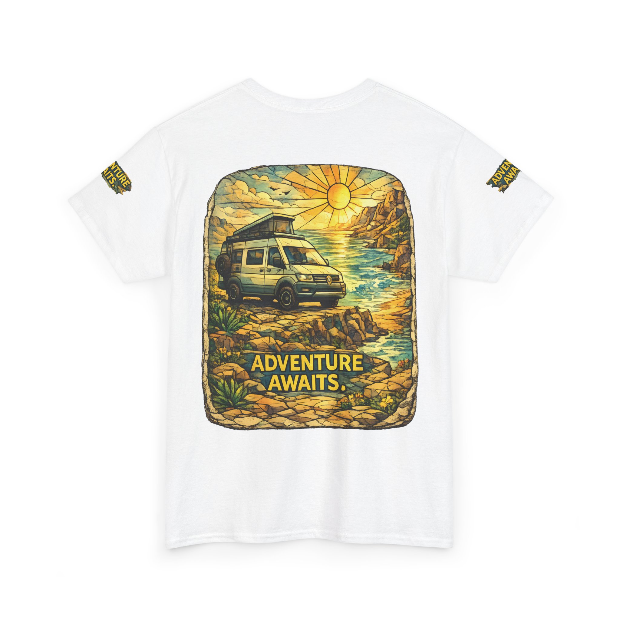 Unisex Heavy Cotton Tee — "Adventure Awaits" Design Cubic-Line