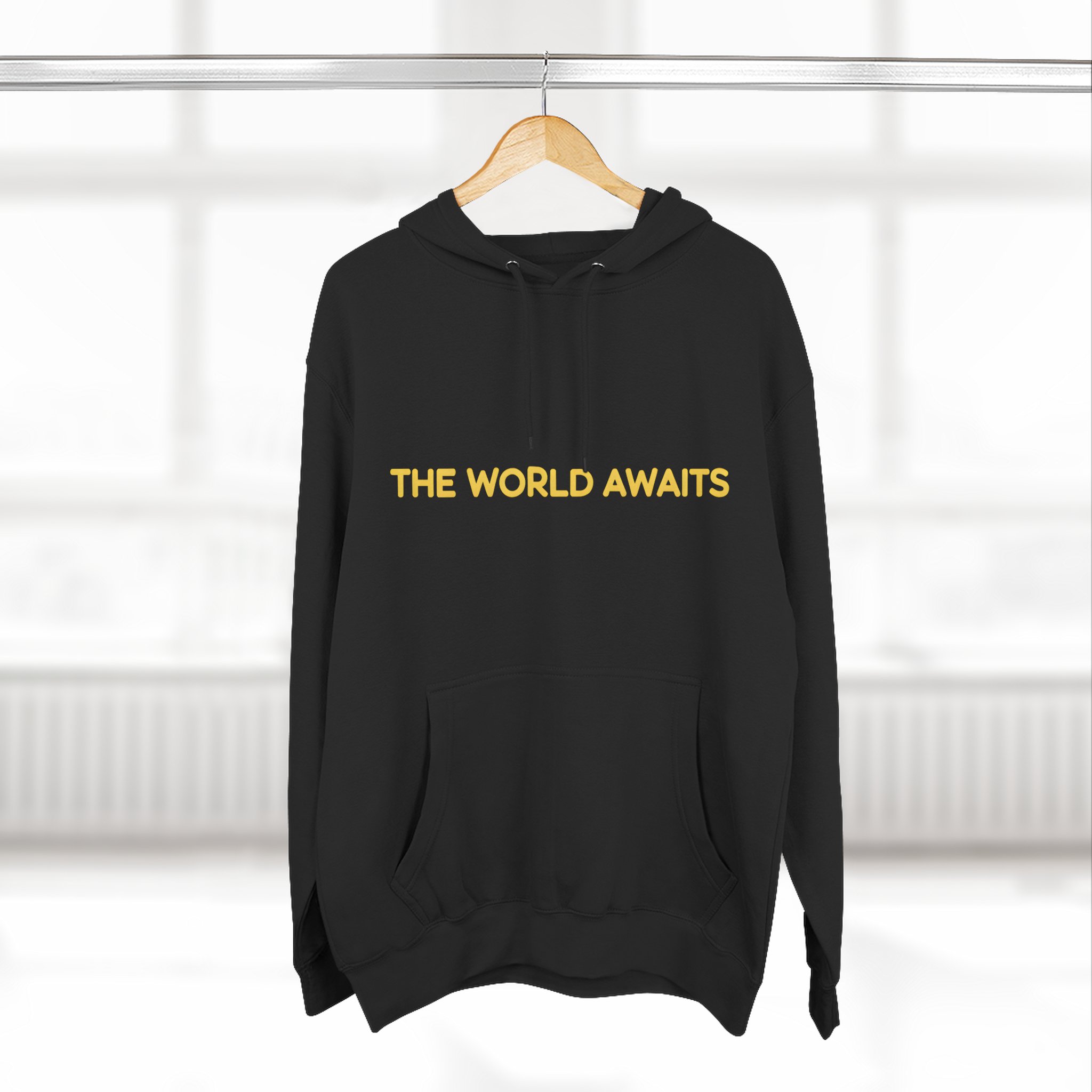 Three-Panel Fleece Hoodie - "The World Awaits" Design Sitcom-Line