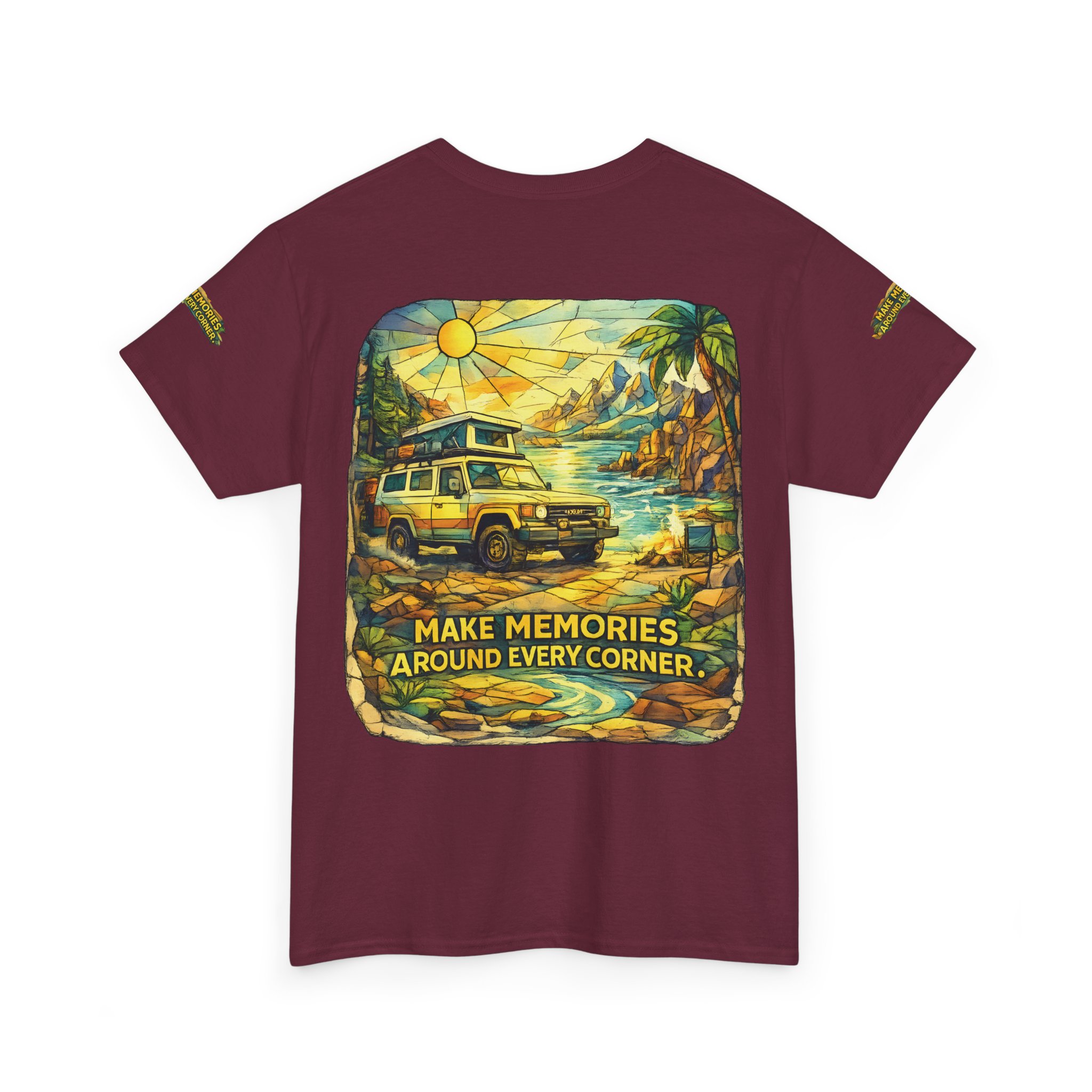 1989612413549304149_2048.jpeg Unisex Heavy Cotton Tee — "Make Memories Around Every Corner" Design Cubic-Line