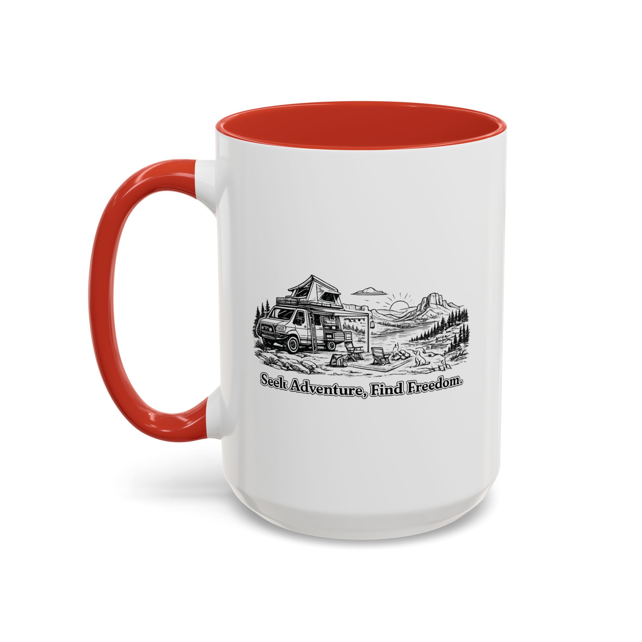 Accent Coffee Mug (11, 15oz) — "Seek Adventure, Find Freedom" Design Minimal-Line