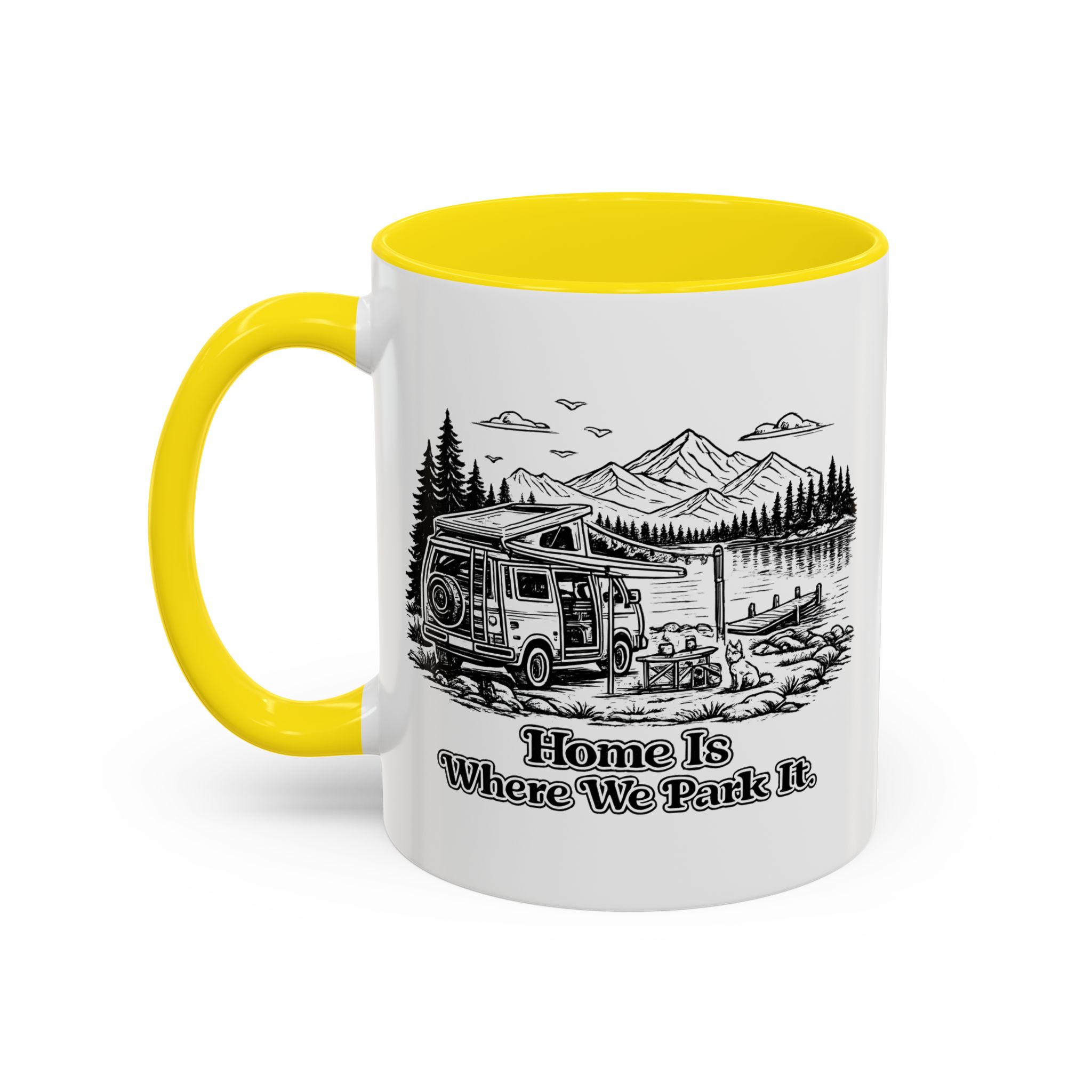 Accent Coffee Mug (11, 15oz) — "Home Is Where You Park It" Design Minimal-Line
