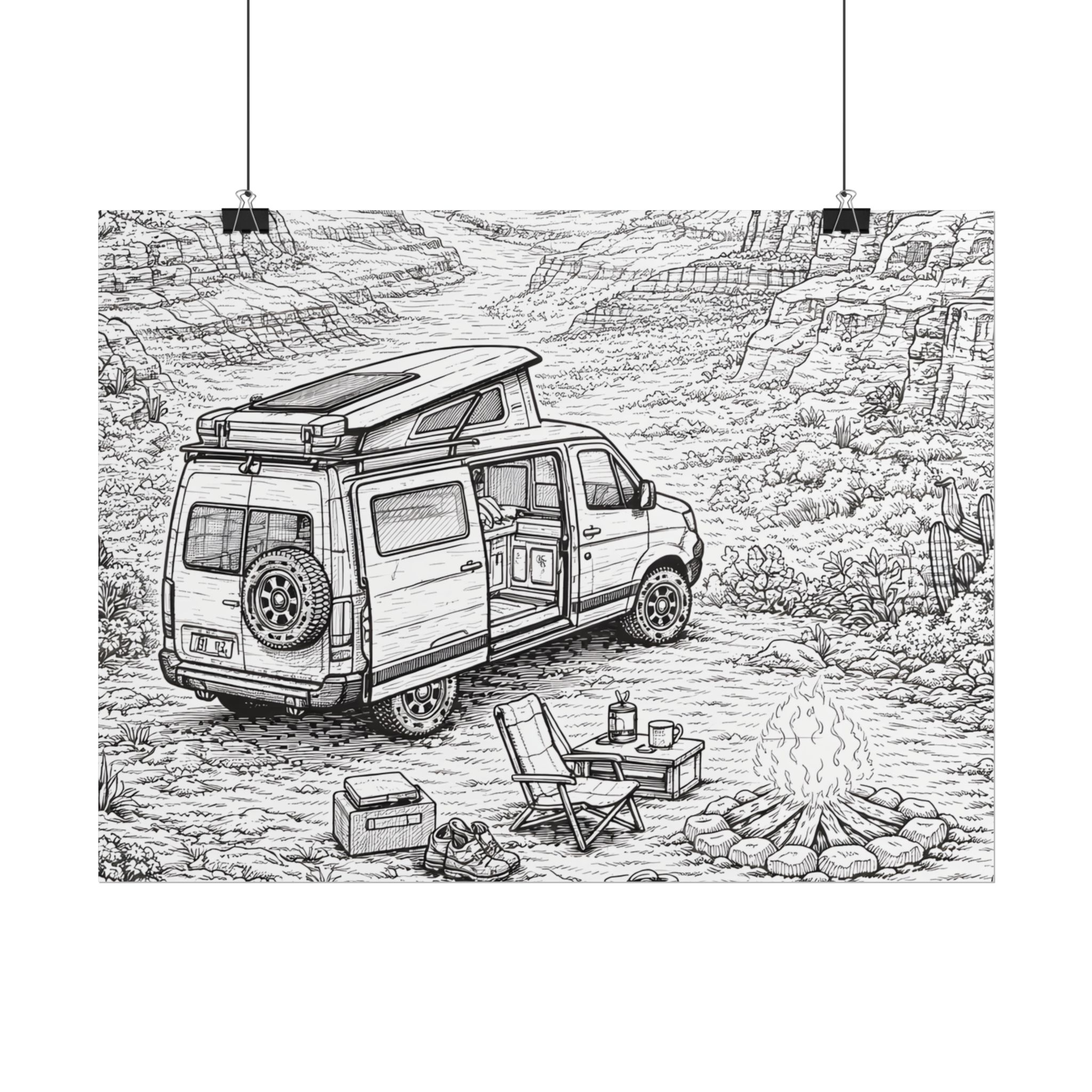 Campervan Poster — Vintage RV Camping Landscape Wall Art