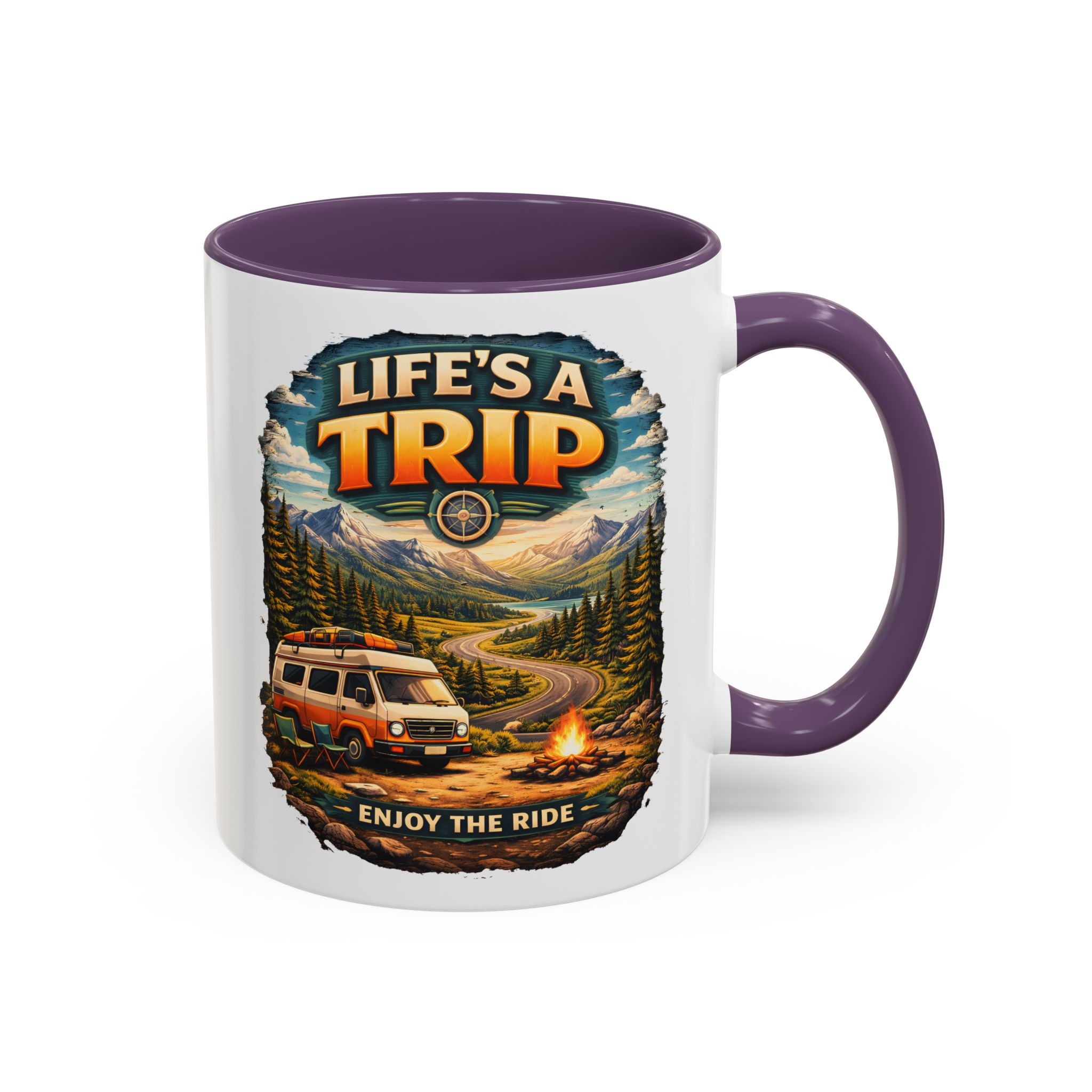Accent Coffee Mug (11, 15oz) — "Life s A Trip" Design Scenic-Line