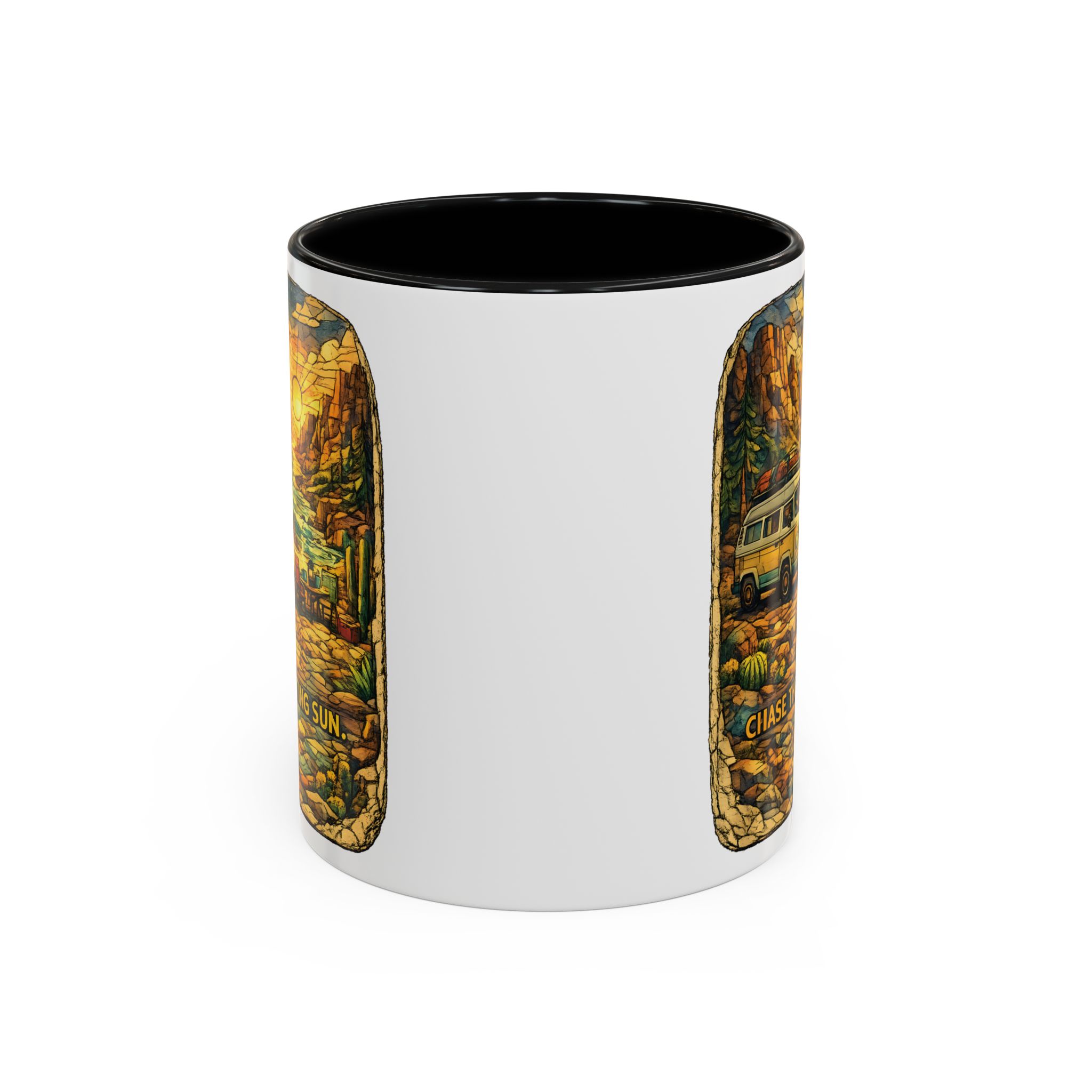 Accent Coffee Mug (11, 15oz) — "Chase The Settings Sun" Design Cubic-Line