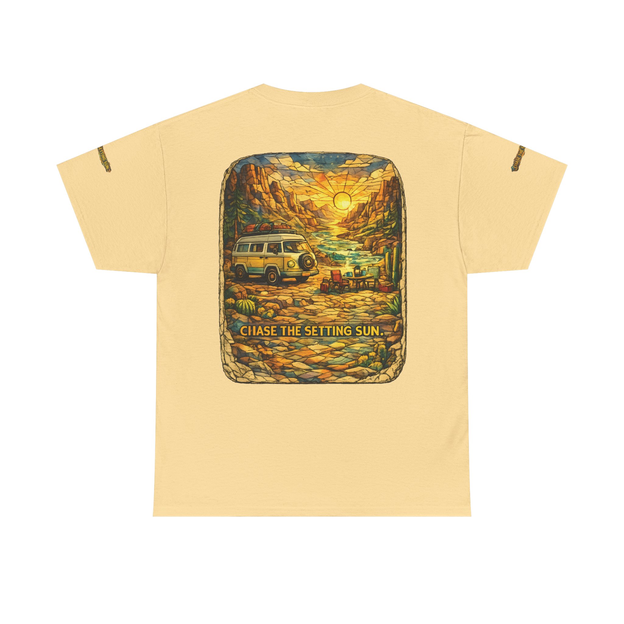Unisex Heavy Cotton Tee — "Chase The Settings Sun" Design Cubic-Line