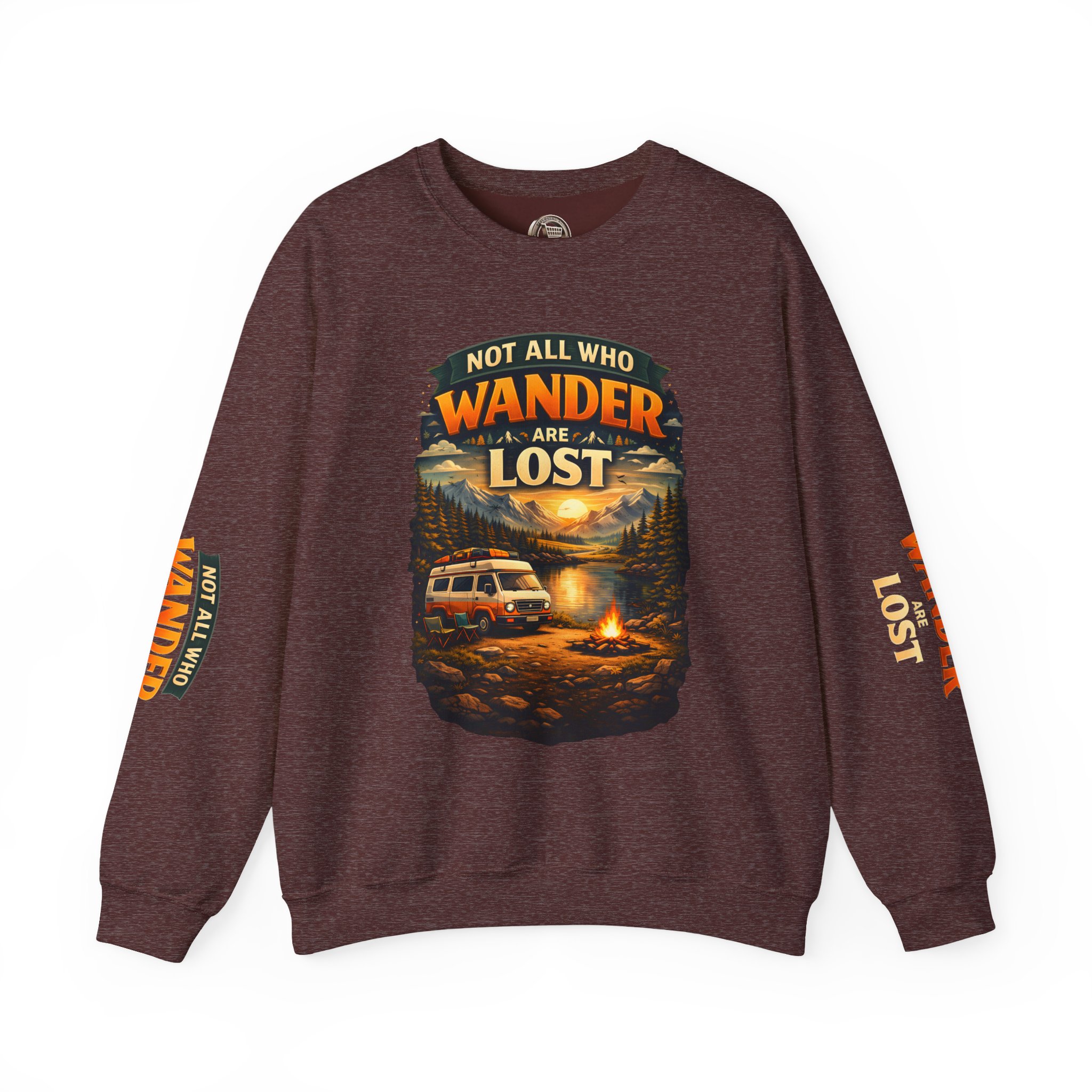Unisex Heavy Blend™ Crewneck Sweatshirt — "Not All Who Wander Are Lost" Design Scenic-Line
