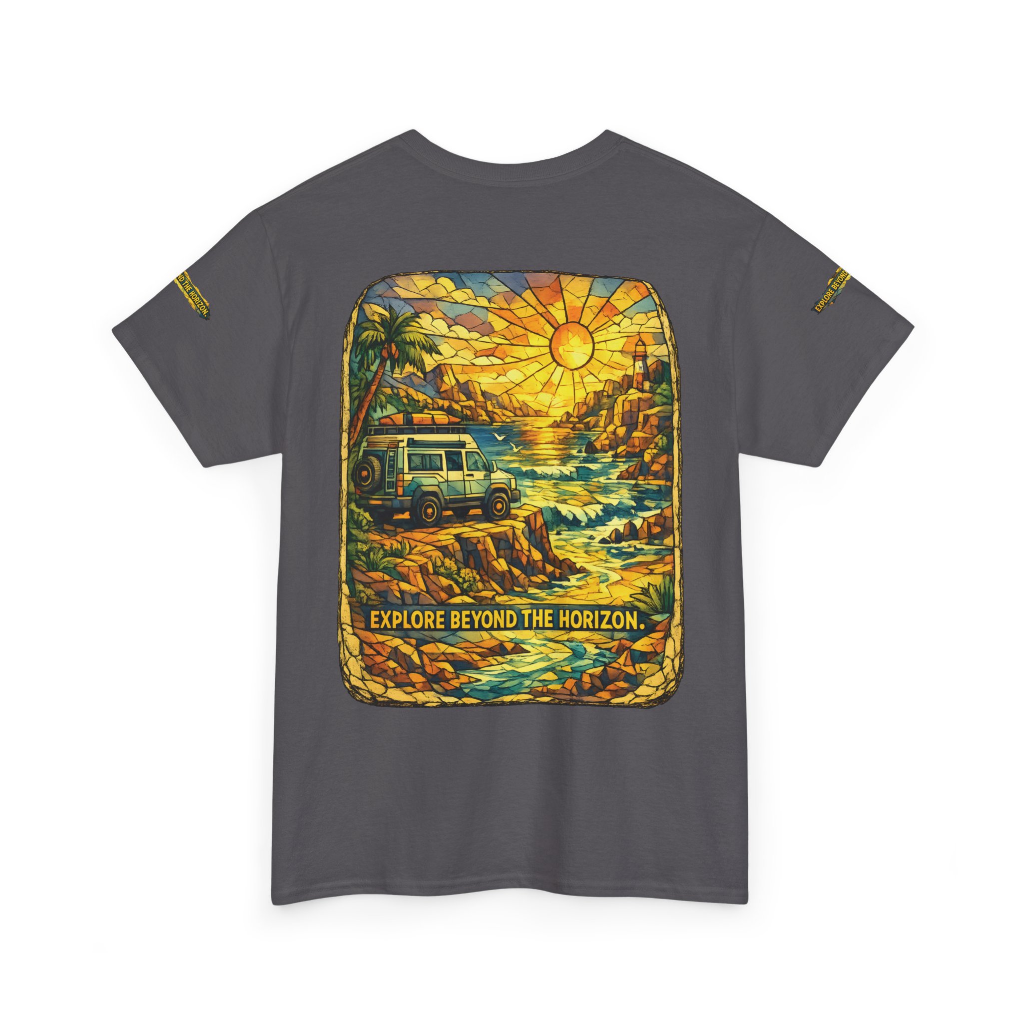 Unisex Heavy Cotton Tee — "Explore Beyond The Horizon" Design Cubic-Line