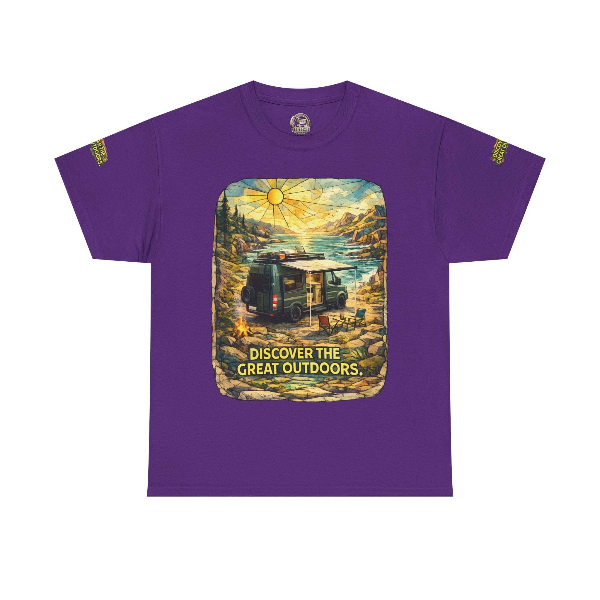 Unisex Heavy Cotton Tee — "Discover The Great Outdoors" Design Cubic-Line