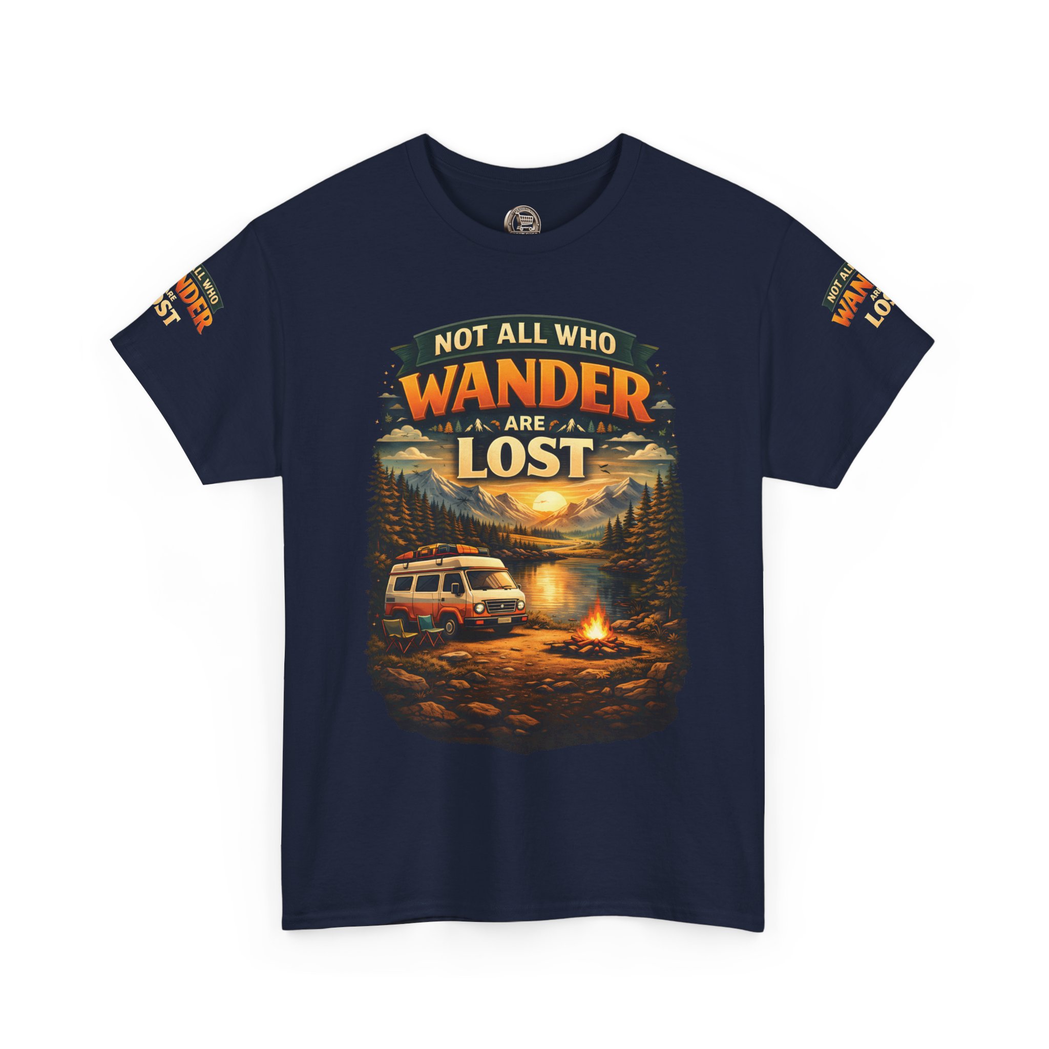 Unisex Heavy Cotton Tee — "Not All Who Wander Are Lost" Design Scenic-Line