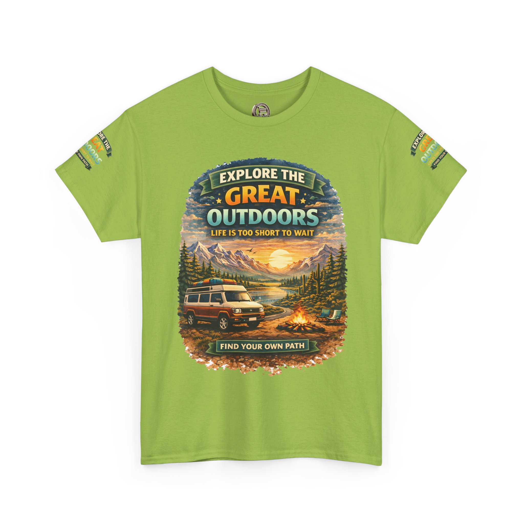Unisex Heavy Cotton Tee — "Explore The Great Outdoors" Design Scenic-Line