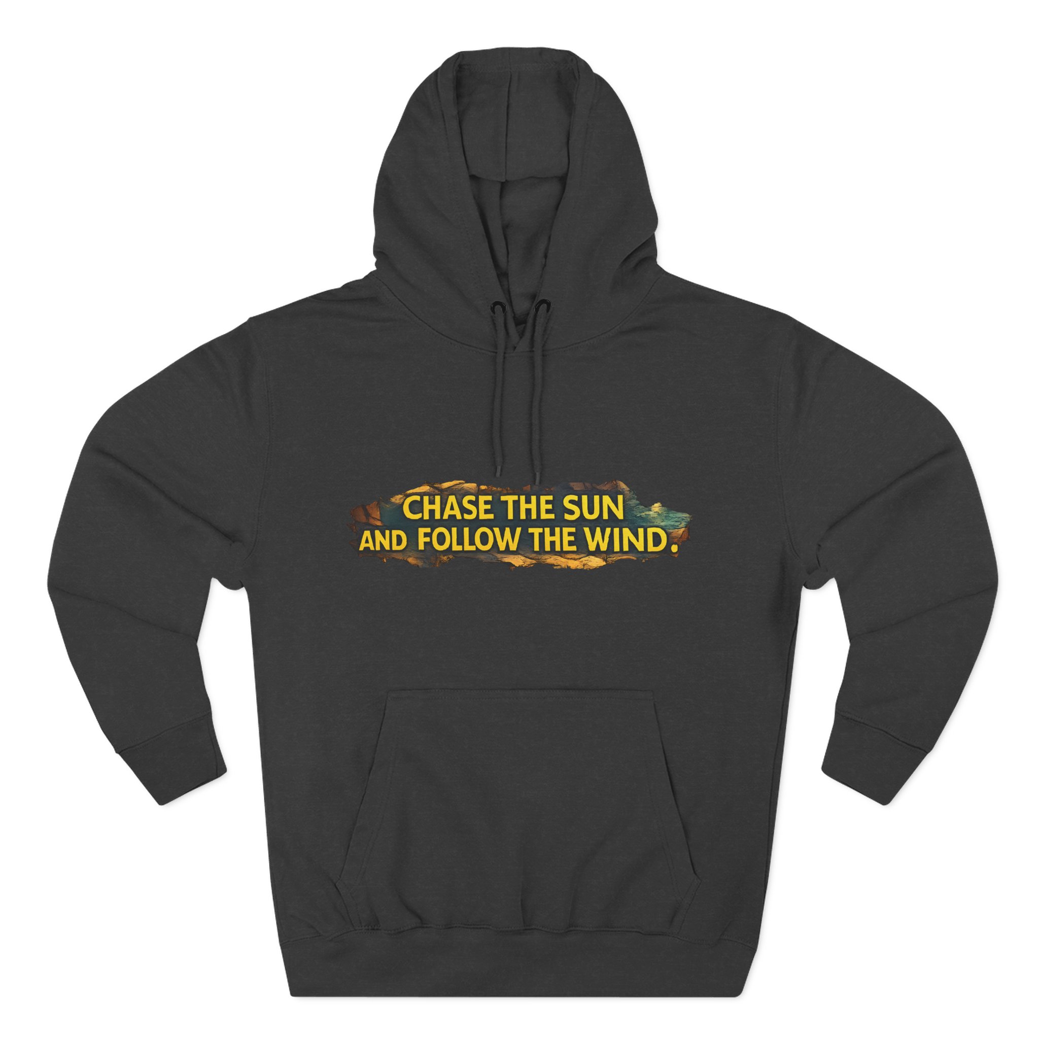 Three-Panel Fleece Hoodie - "Chase The Sun And Follow The Wind" Design Cubic-Line