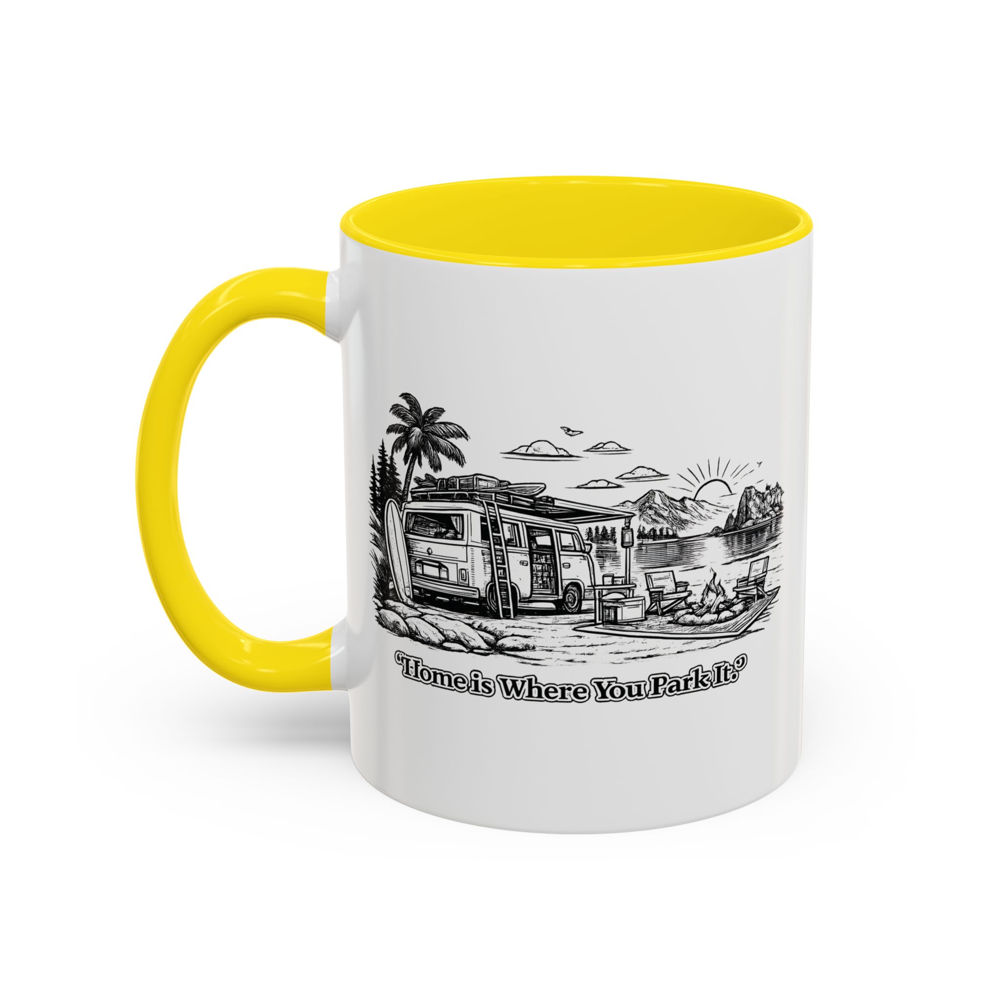 Accent Coffee Mug (11, 15oz) — "Home Is Where You Park It" Design Minimal-Line