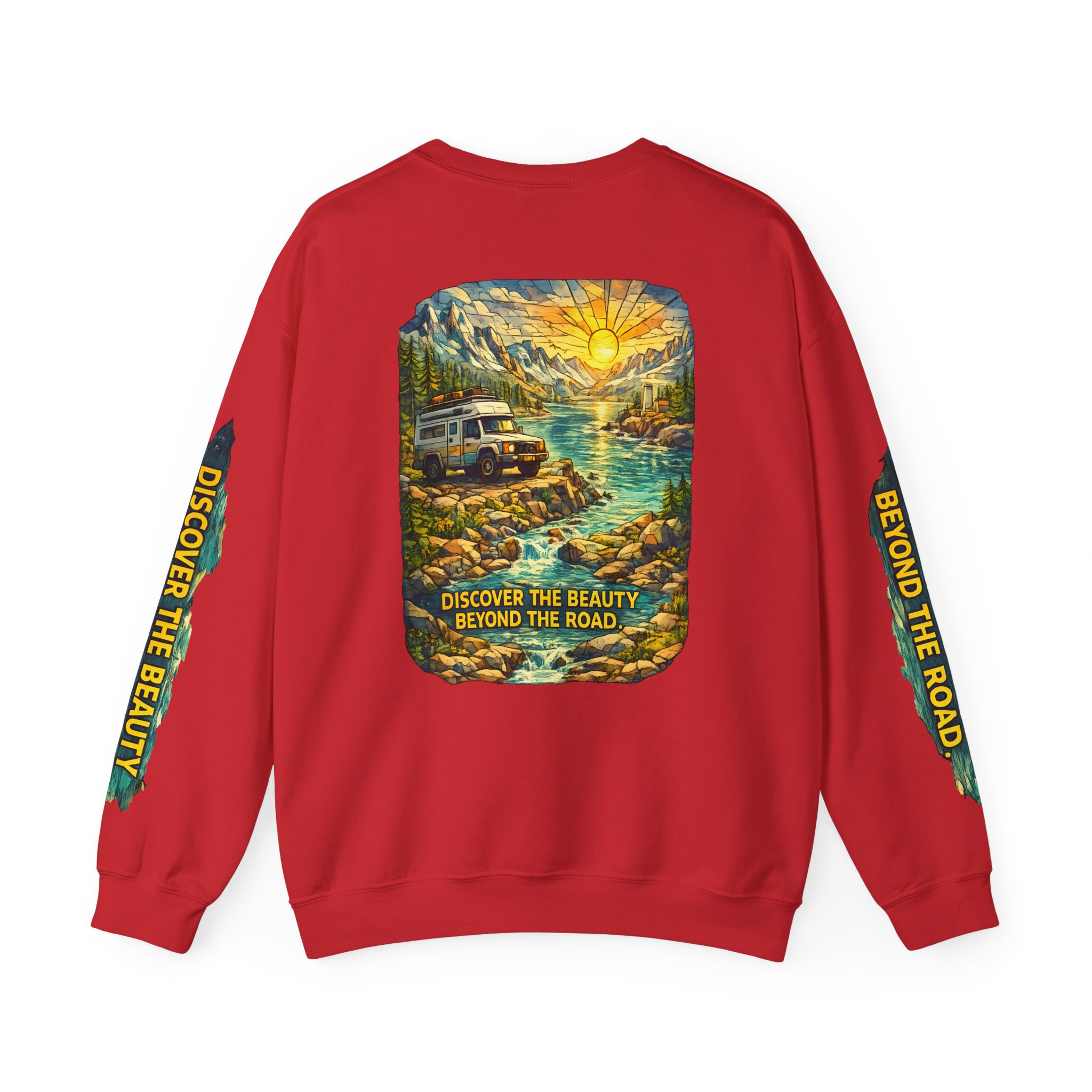 Unisex Heavy Blend™ Crewneck Sweatshirt — "Discover The Bieuty Beyond The Road" Design Cubic-Line