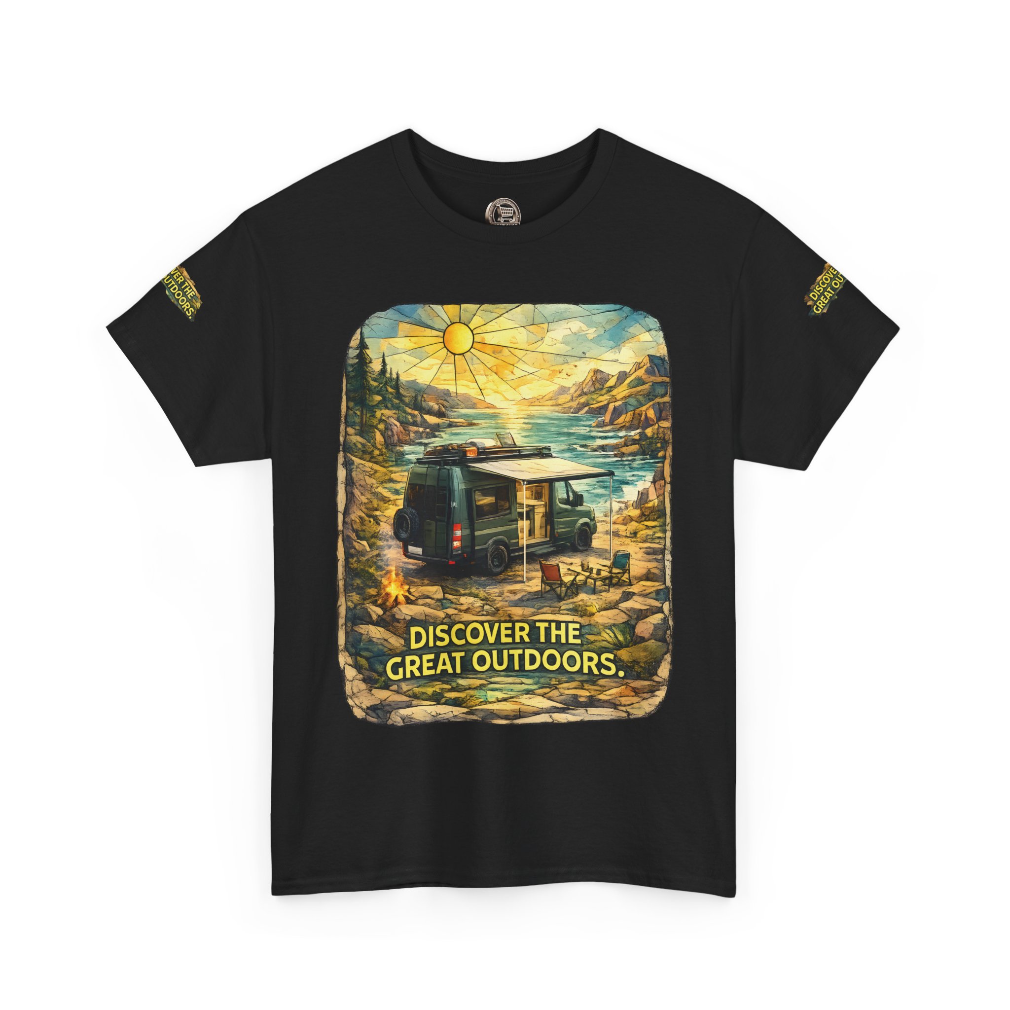 Unisex Heavy Cotton Tee — "Discover The Great Outdoors" Design Cubic-Line