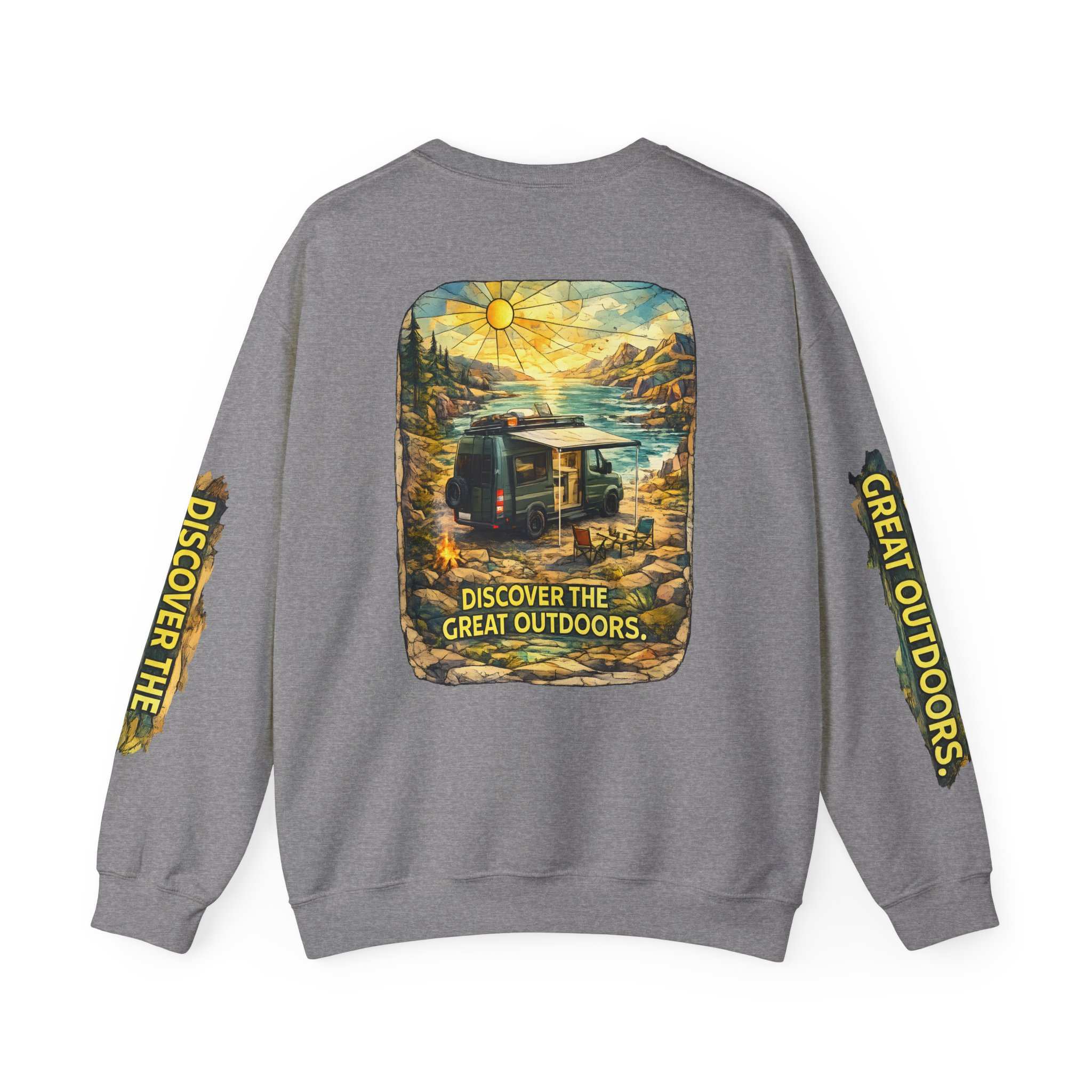 Unisex Heavy Blend™ Crewneck Sweatshirt — "Discover The Great Outdoors" Design Cubic-Line