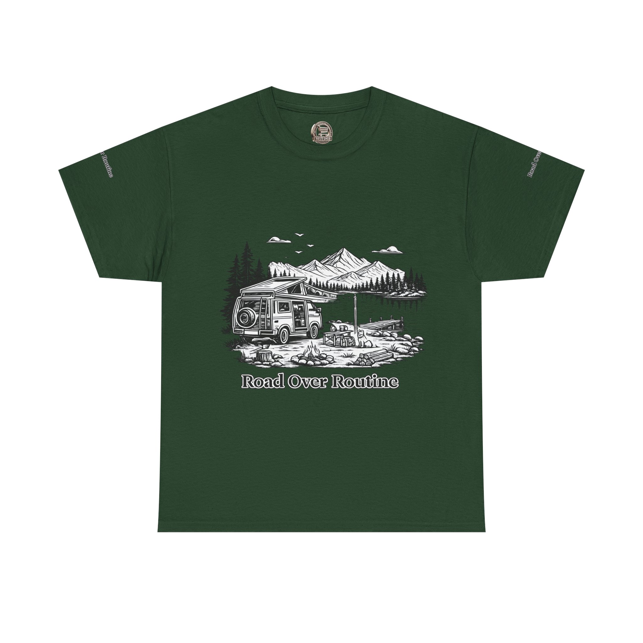 Unisex Heavy Cotton Tee — "Road Over Routine" Design Minimal-Line