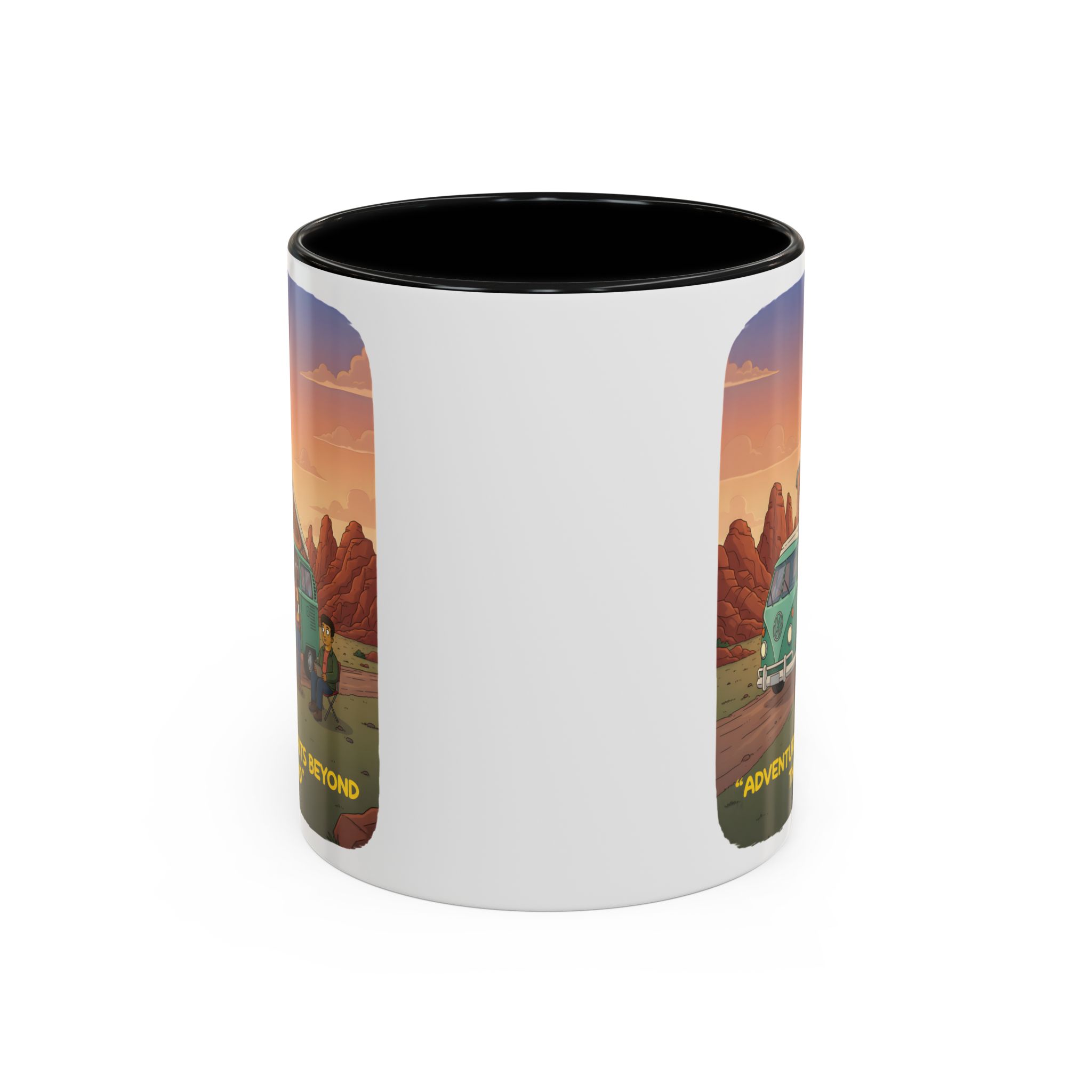 Accent Coffee Mug (11, 15oz) — "Adventure Awaits Beyond The Road" Design Sitcom-Line
