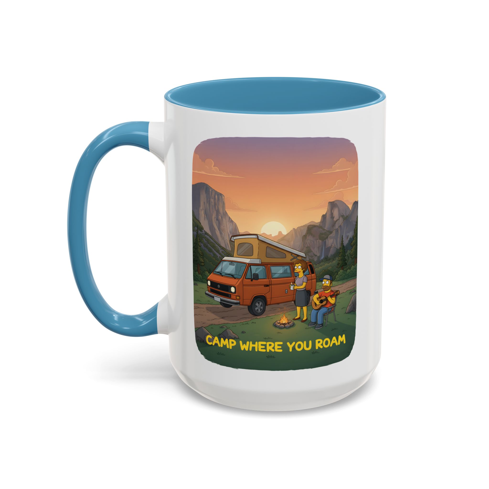 Accent Coffee Mug (11, 15oz) — "Camp Where You Roam" Design Sitcom-Line