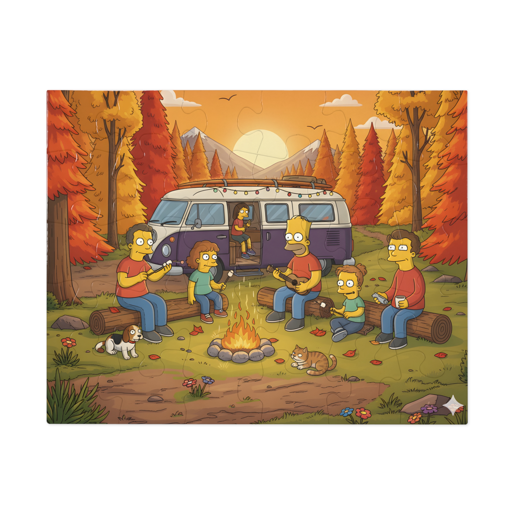 Jigsaw Puzzle with Tin — Autumn Van Bonfire Scene