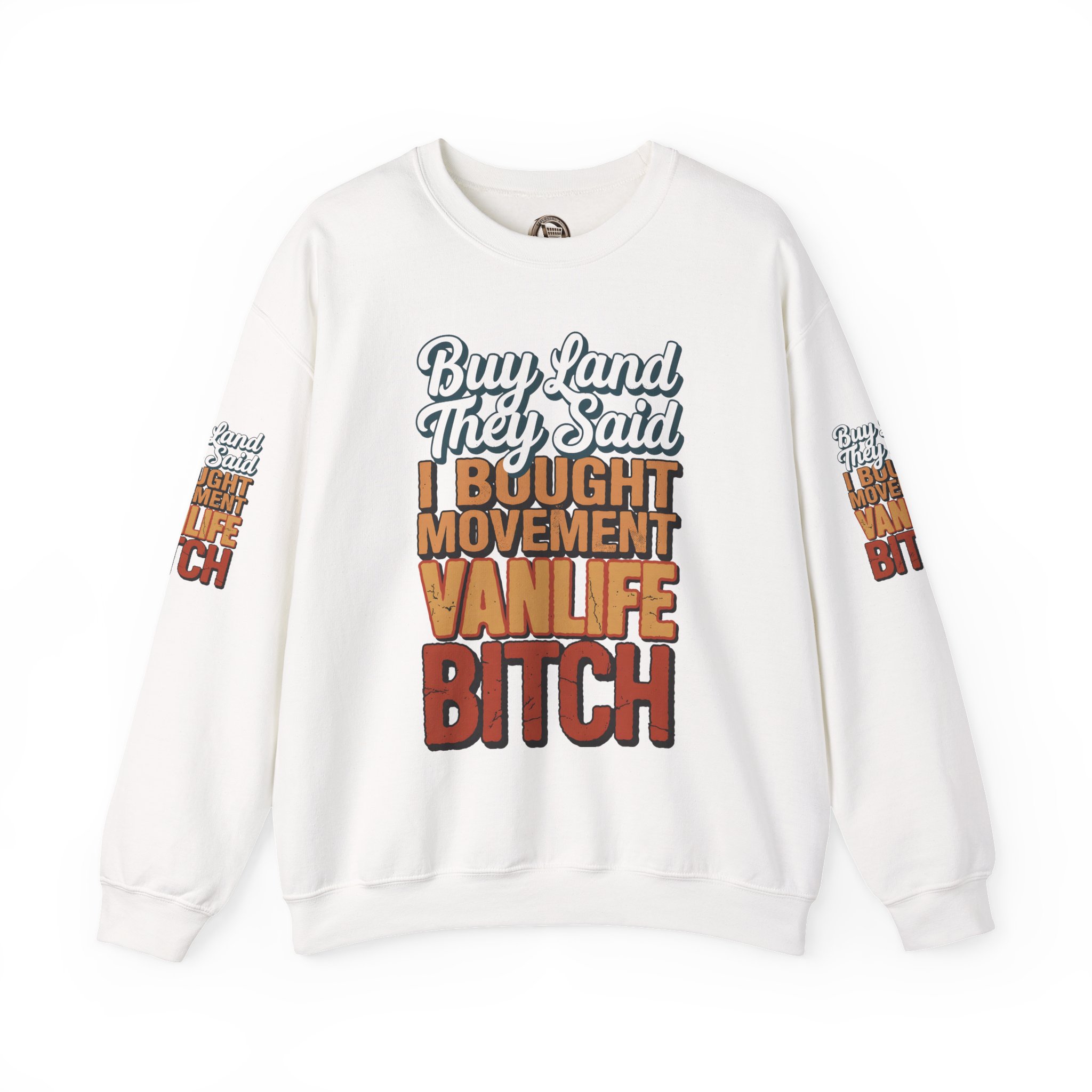 Unisex Heavy Blend™ Crewneck Sweatshirt — "Buy Land They Said" Design F**K-Line